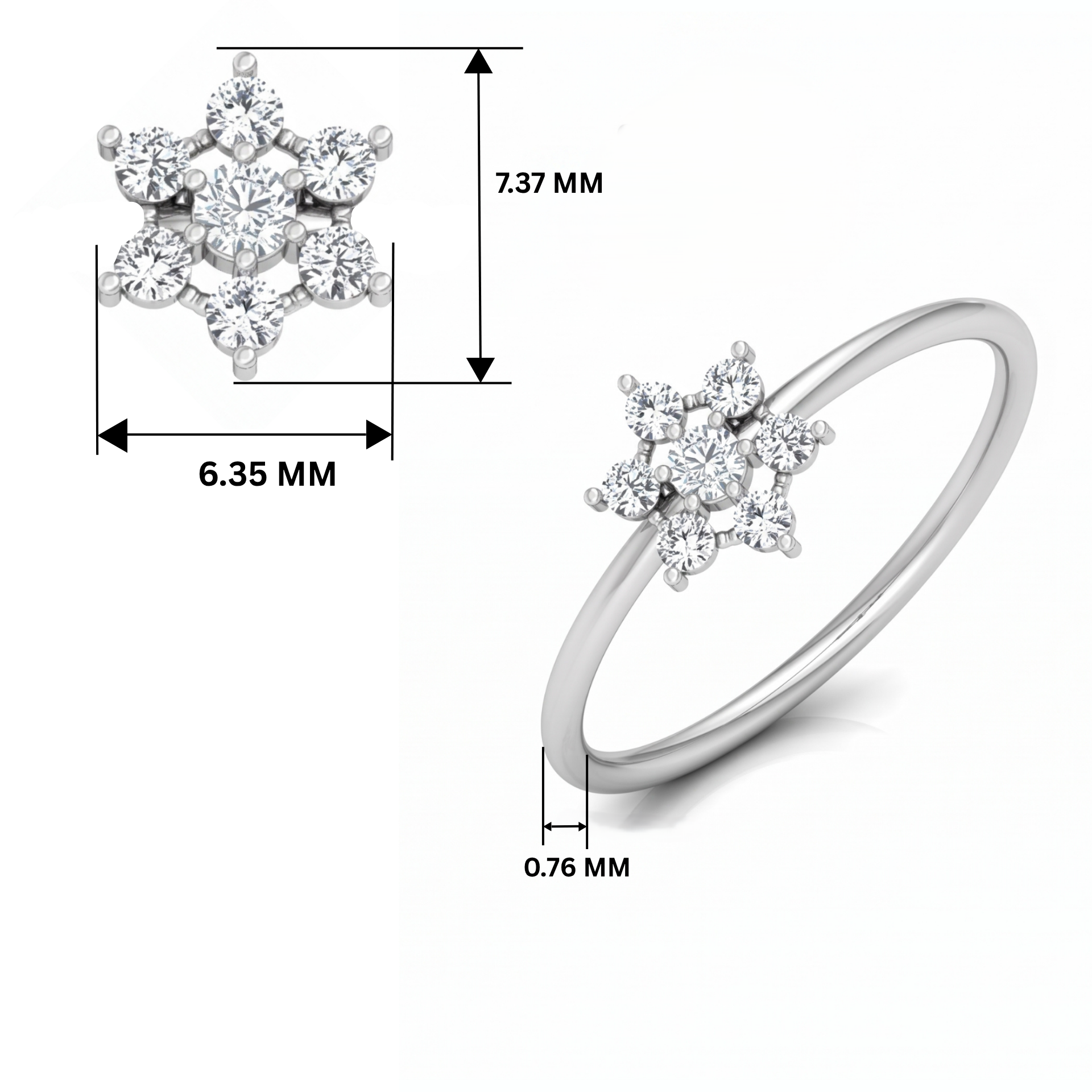 Star Leaf Cluster Platinum Plated Lab Grown Diamond Ring