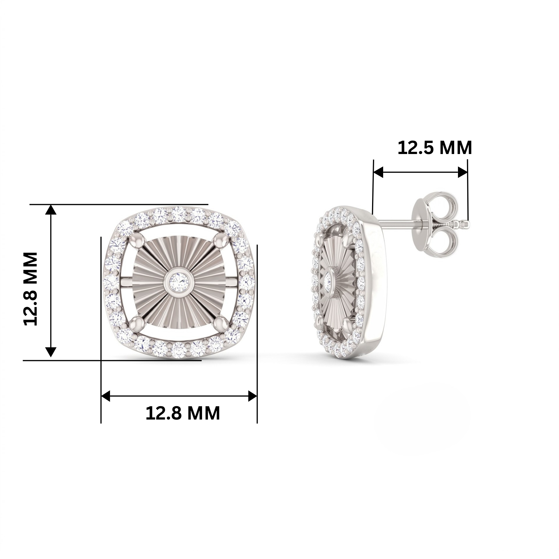 Sunburst Halo Platinum Plated Lab Grown Diamond Earrings