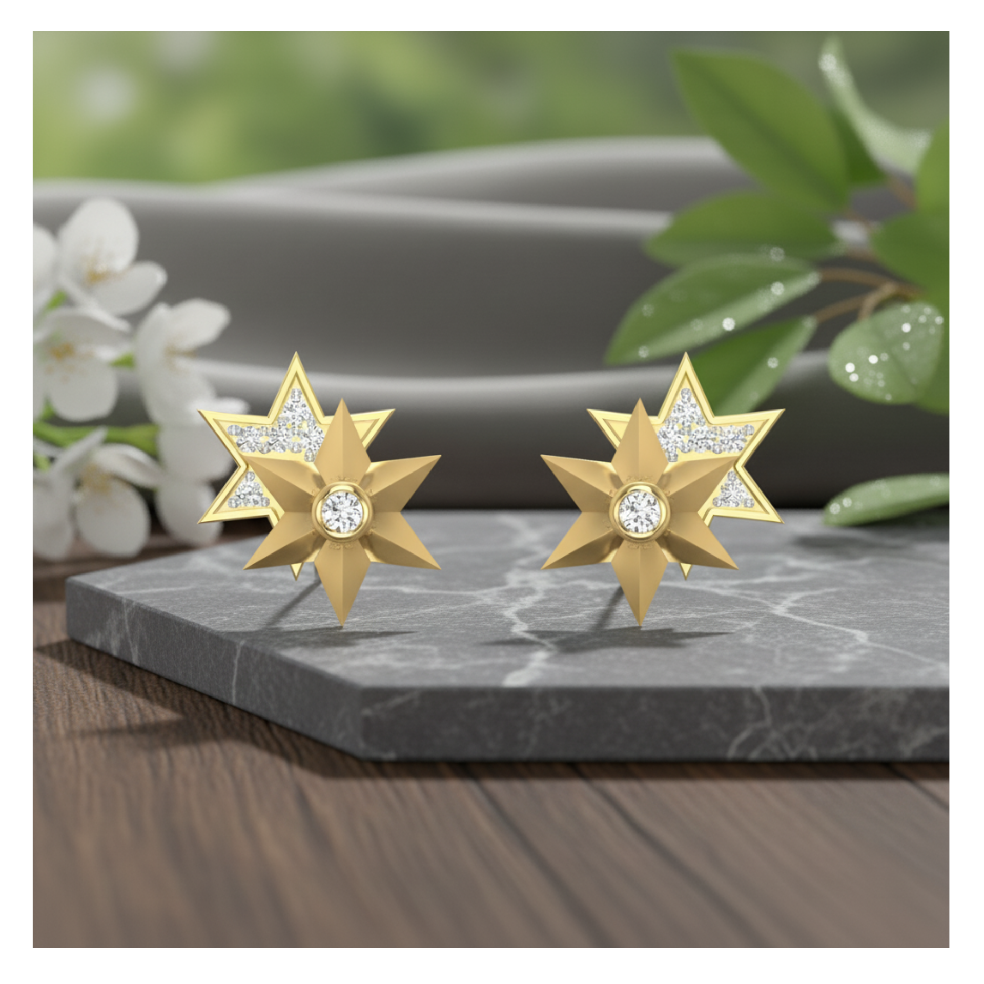 Dual Orbit Stars Gold Plated Lab Grown Diamond Earrings