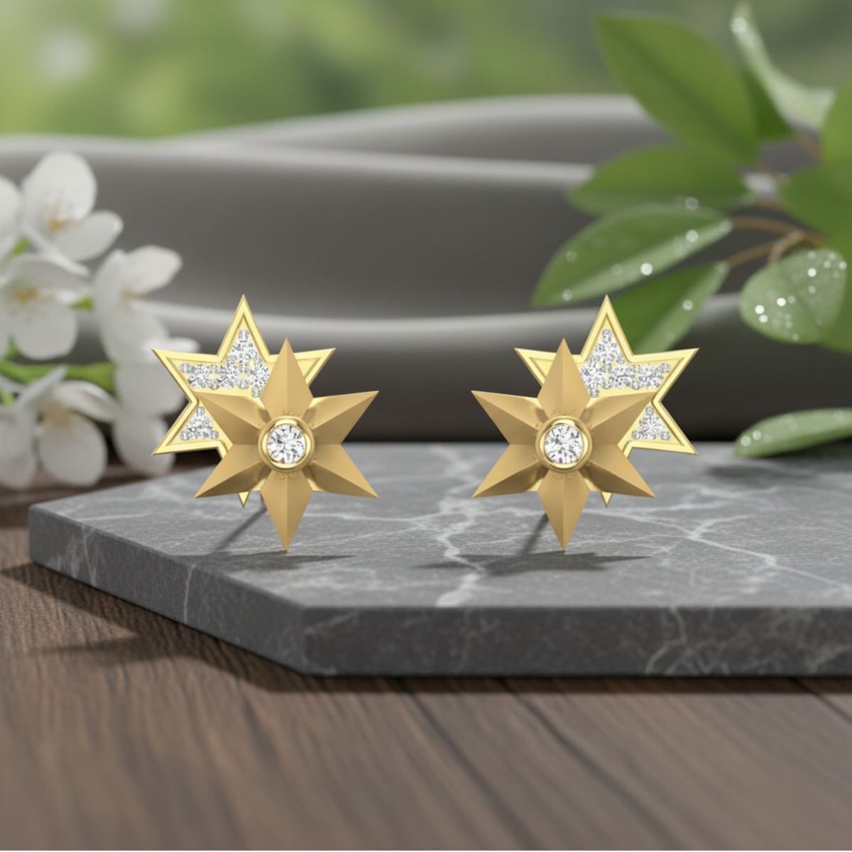 Dual Orbit Stars Gold Plated Lab Grown Diamond Earrings