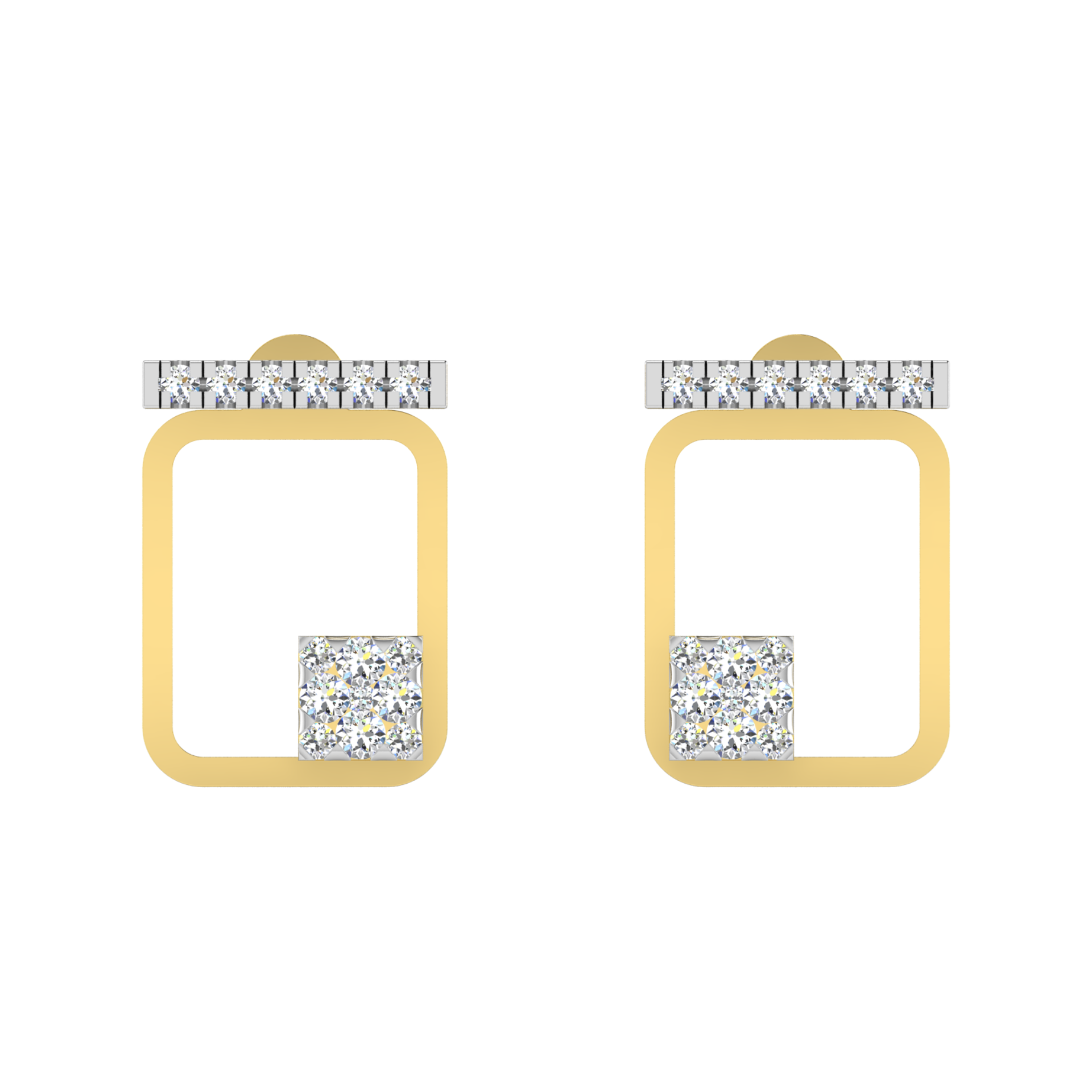 Aymmetrical Axis Studs Gold Plated Lab Grown Diamond Earrings