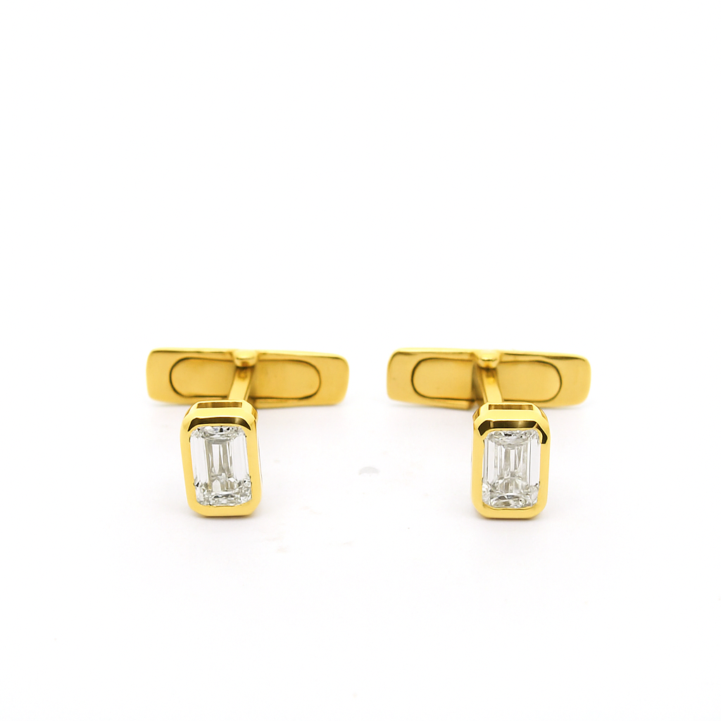 Bezel Set Emerald Cut Lab Grown Diamond Cufflinks