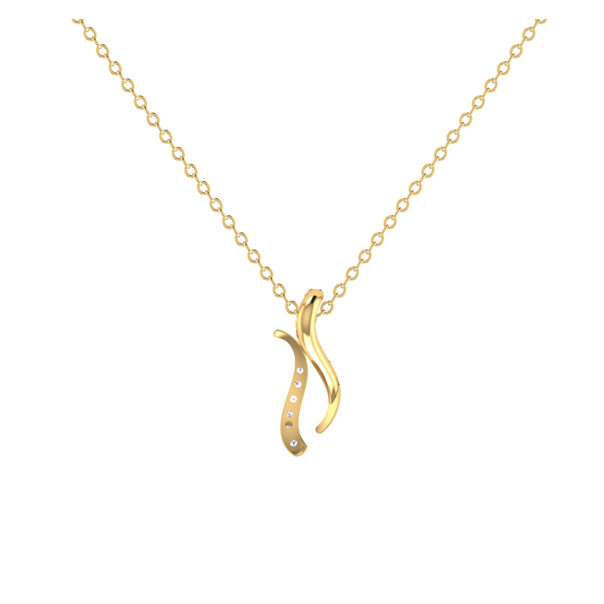 Lunar Crescent Swirl Gold Plated Lab Grown Diamond Pendant