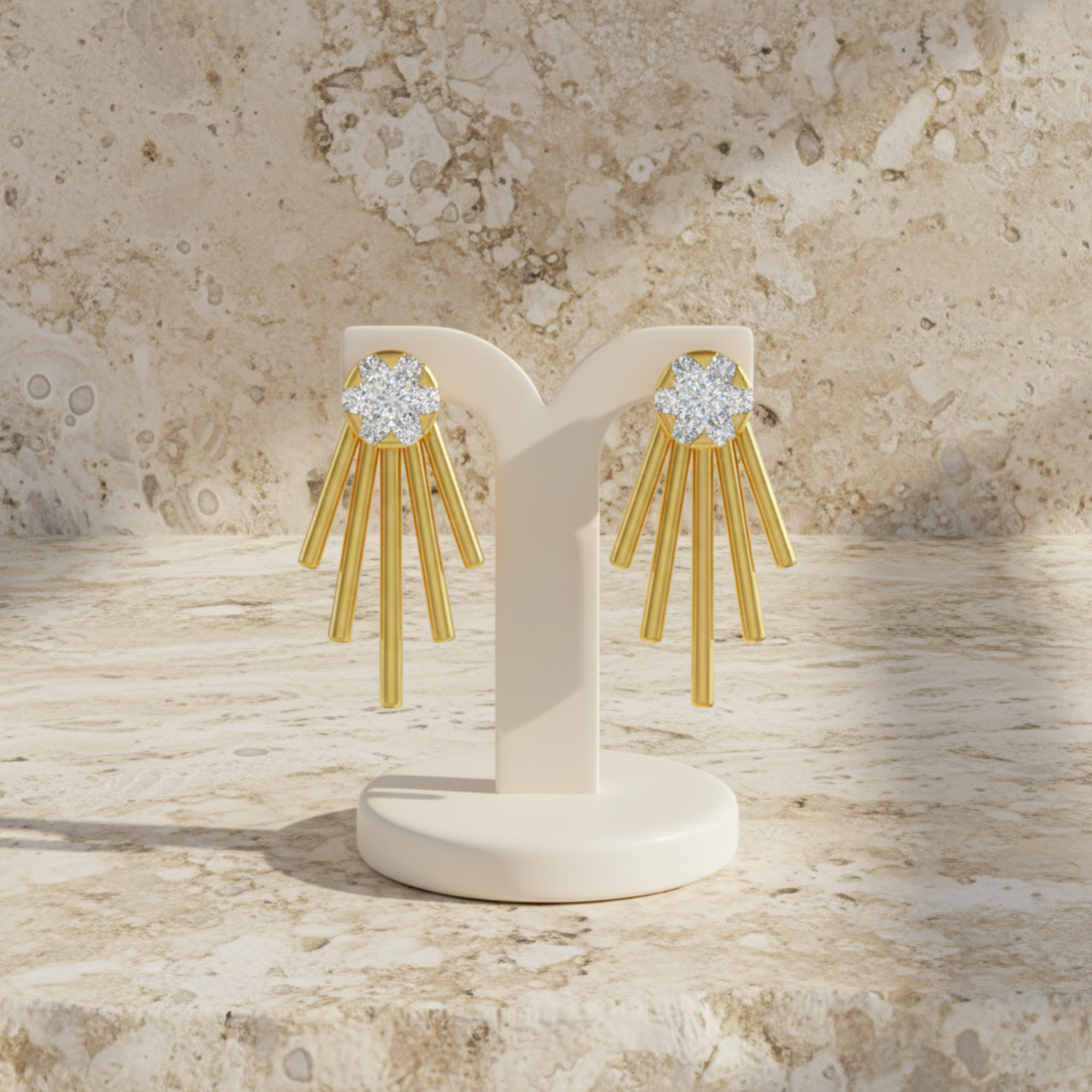 Astral Fringe Studs Gold Plated Lab Grown Diamond Earrings