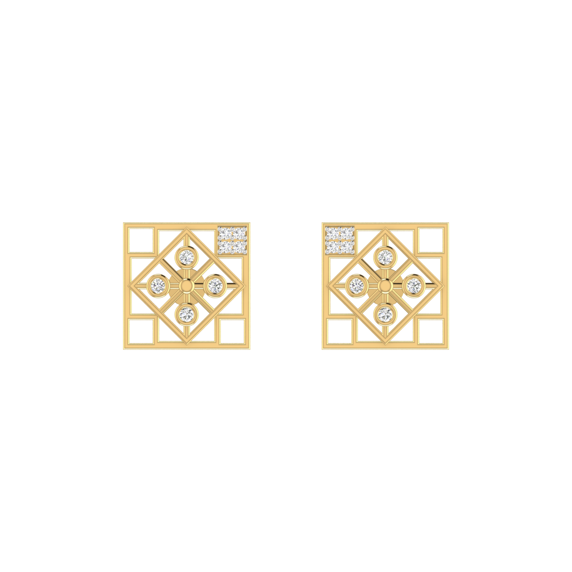 Grid Matrix Studs Gold Plated Lab Grown Diamond Earrings