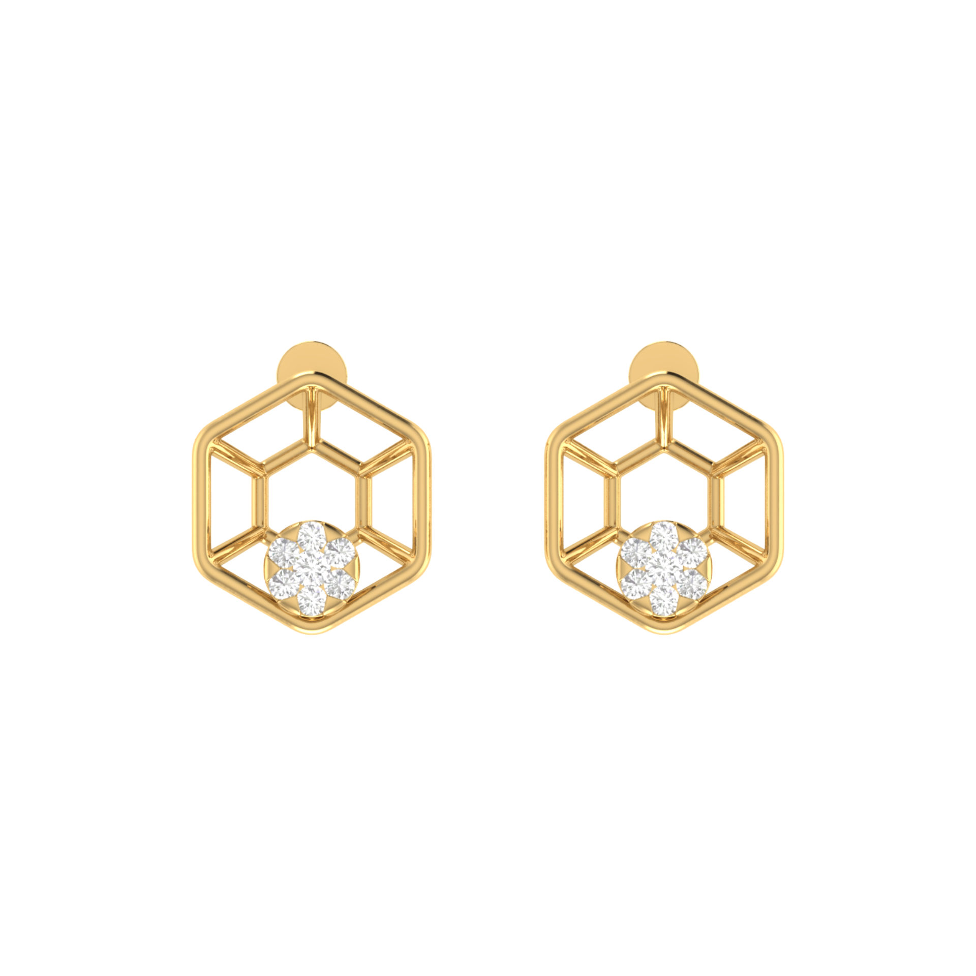 Hexa-Bloom Drops Gold Plated Lab Grown Diamond Earrings