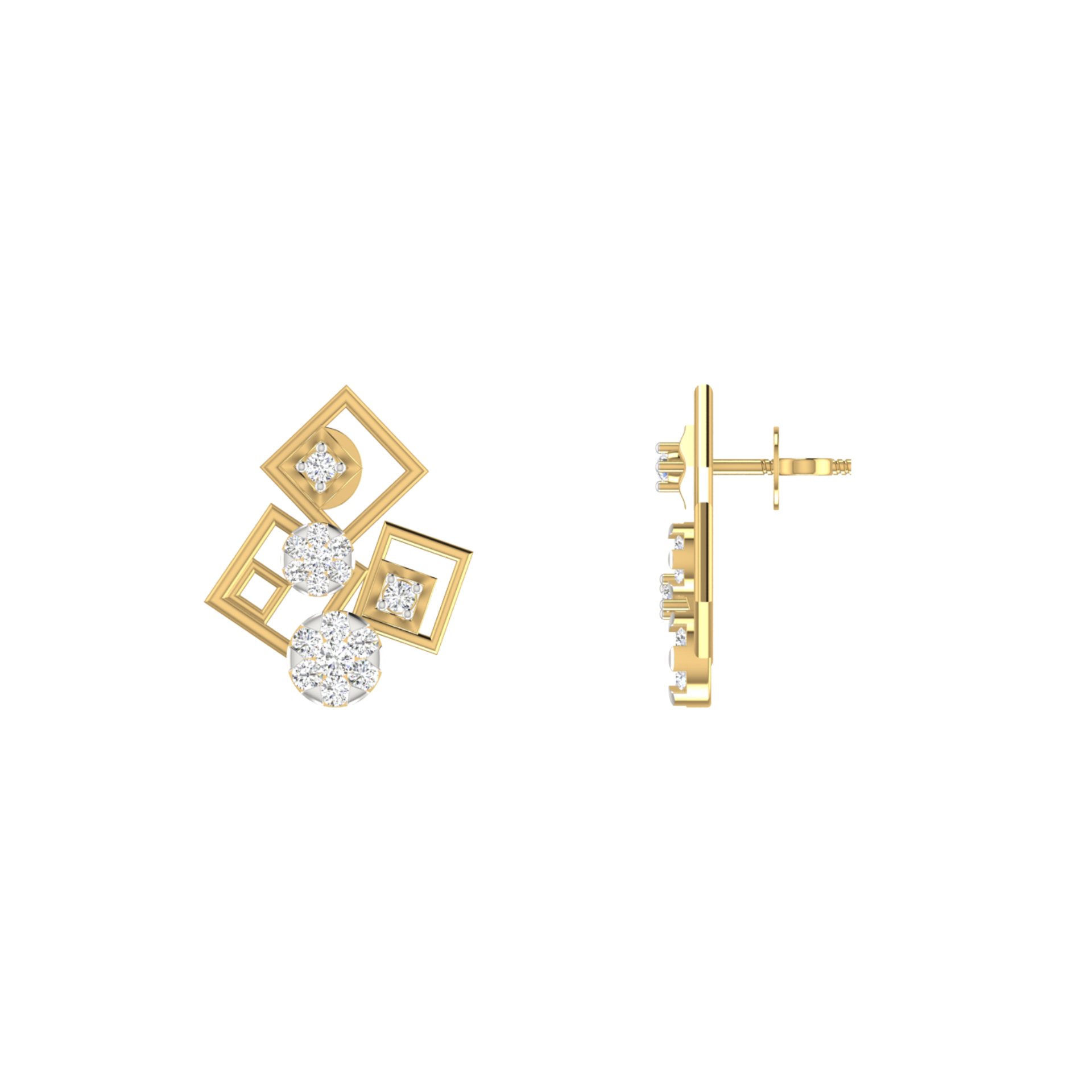 Luxe Asymmetric Gold Plated Lab Grown Diamond Earrings