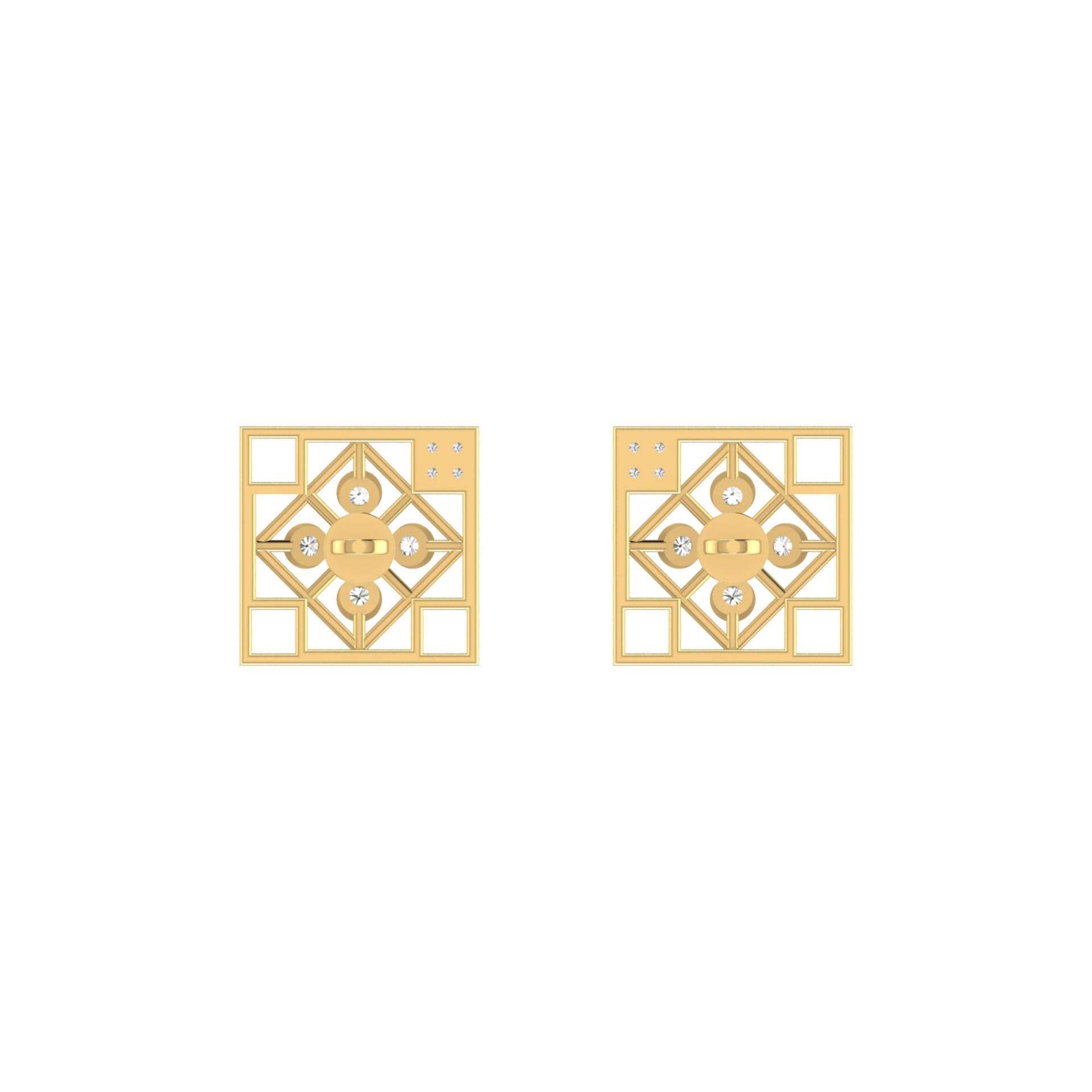 Grid Matrix Studs Gold Plated Lab Grown Diamond Earrings
