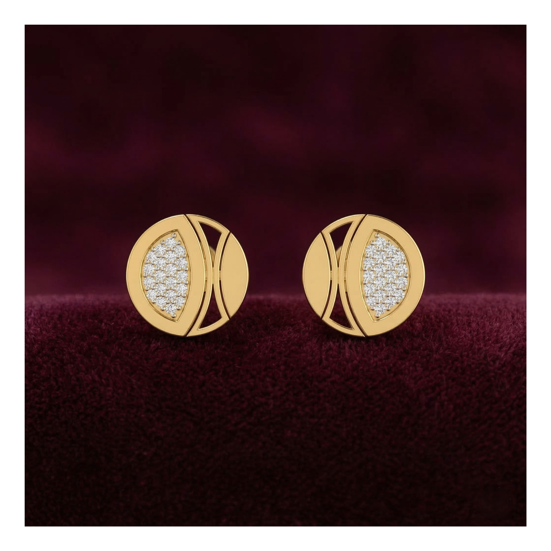 Mosaic Disc Studs Gold Plated Lab Grown Diamond Earrings