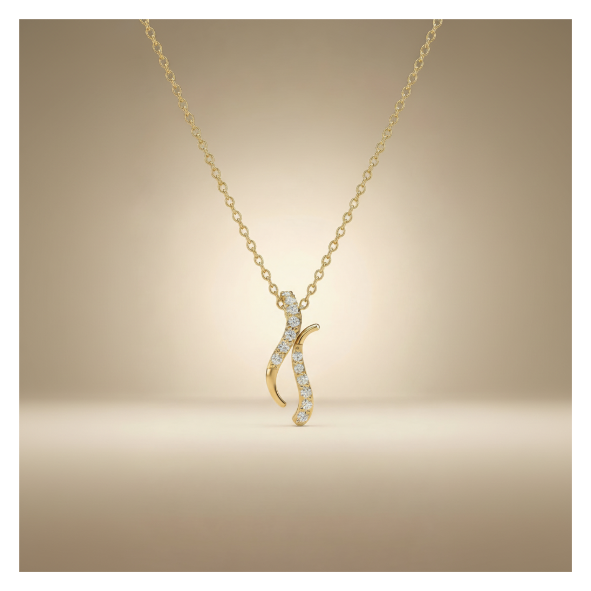 Lunar Crescent Swirl Gold Plated Lab Grown Diamond Pendant