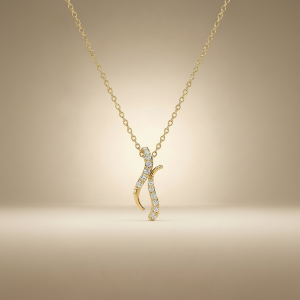 Lunar Crescent Swirl Gold Plated Lab Grown Diamond Pendant