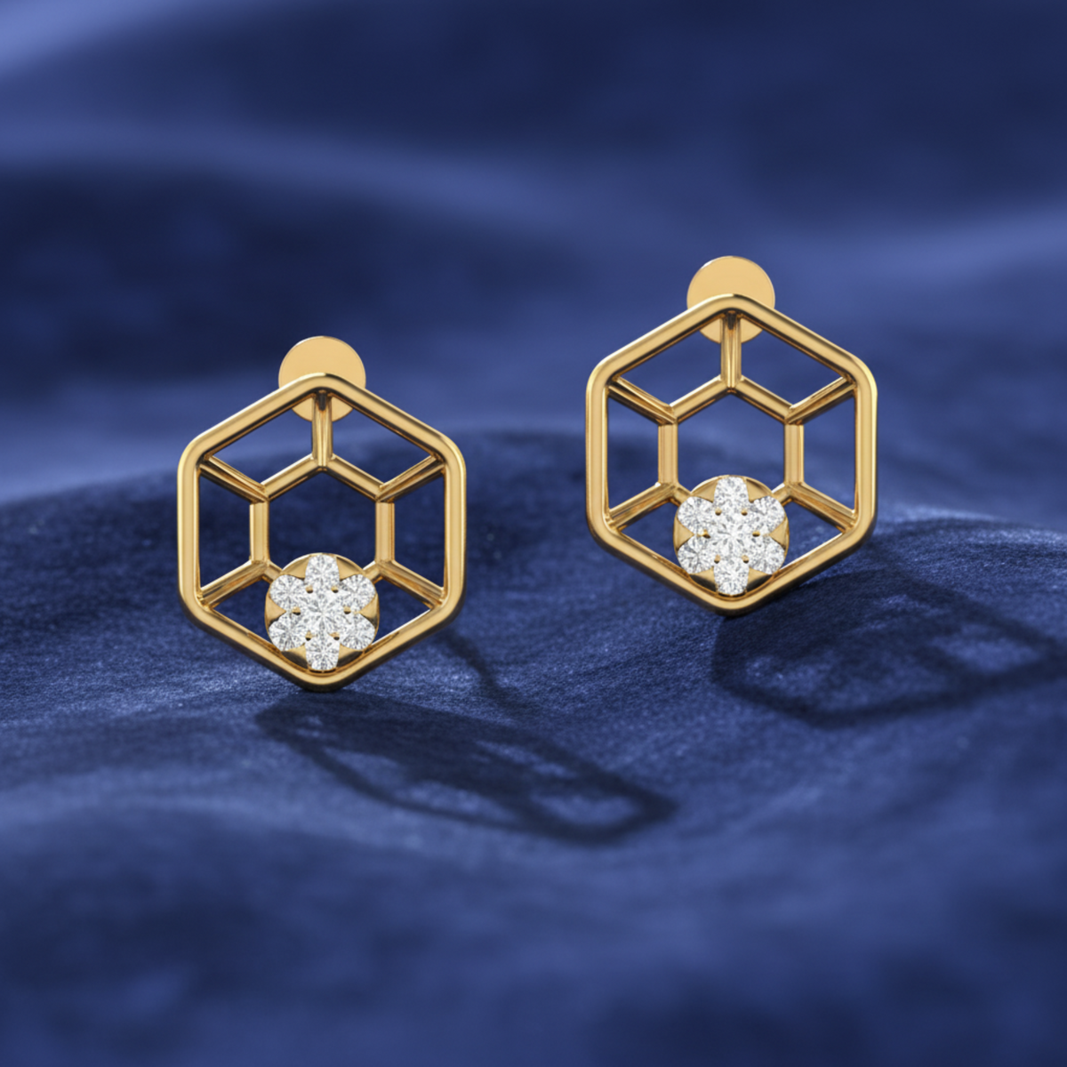 Hexa-Bloom Drops Gold Plated Lab Grown Diamond Earrings