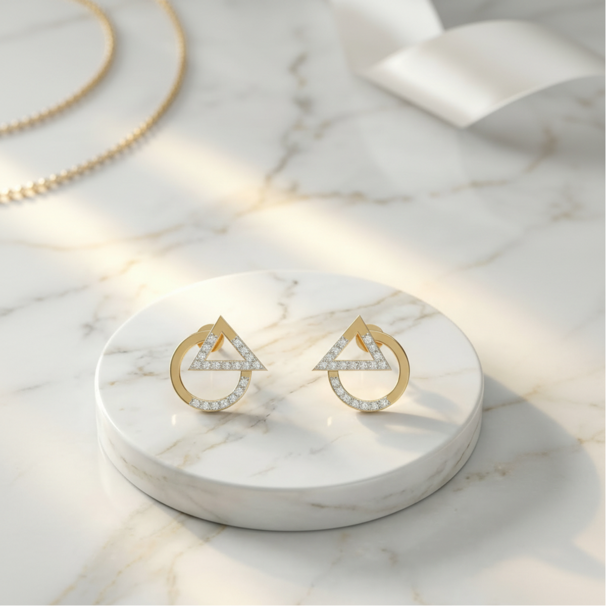 Trigon-Orbit Gold Plated Lab Grown Diamond Earrings