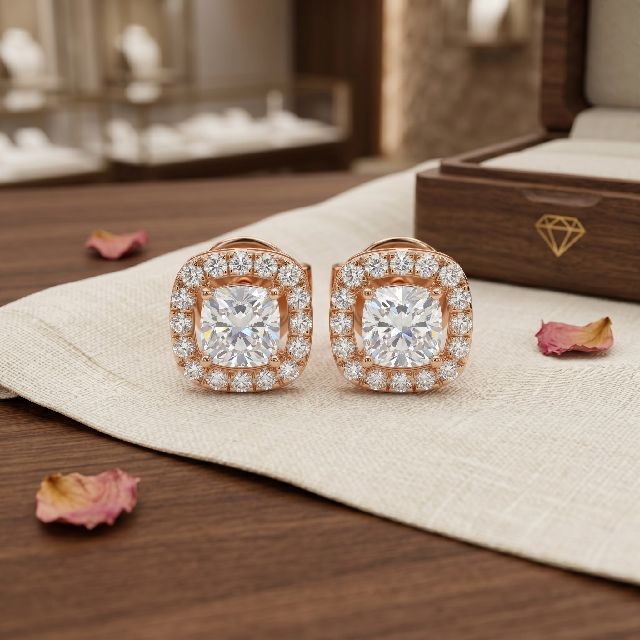 Cushion Halo Solitaire Lab Grown Diamond Earrings