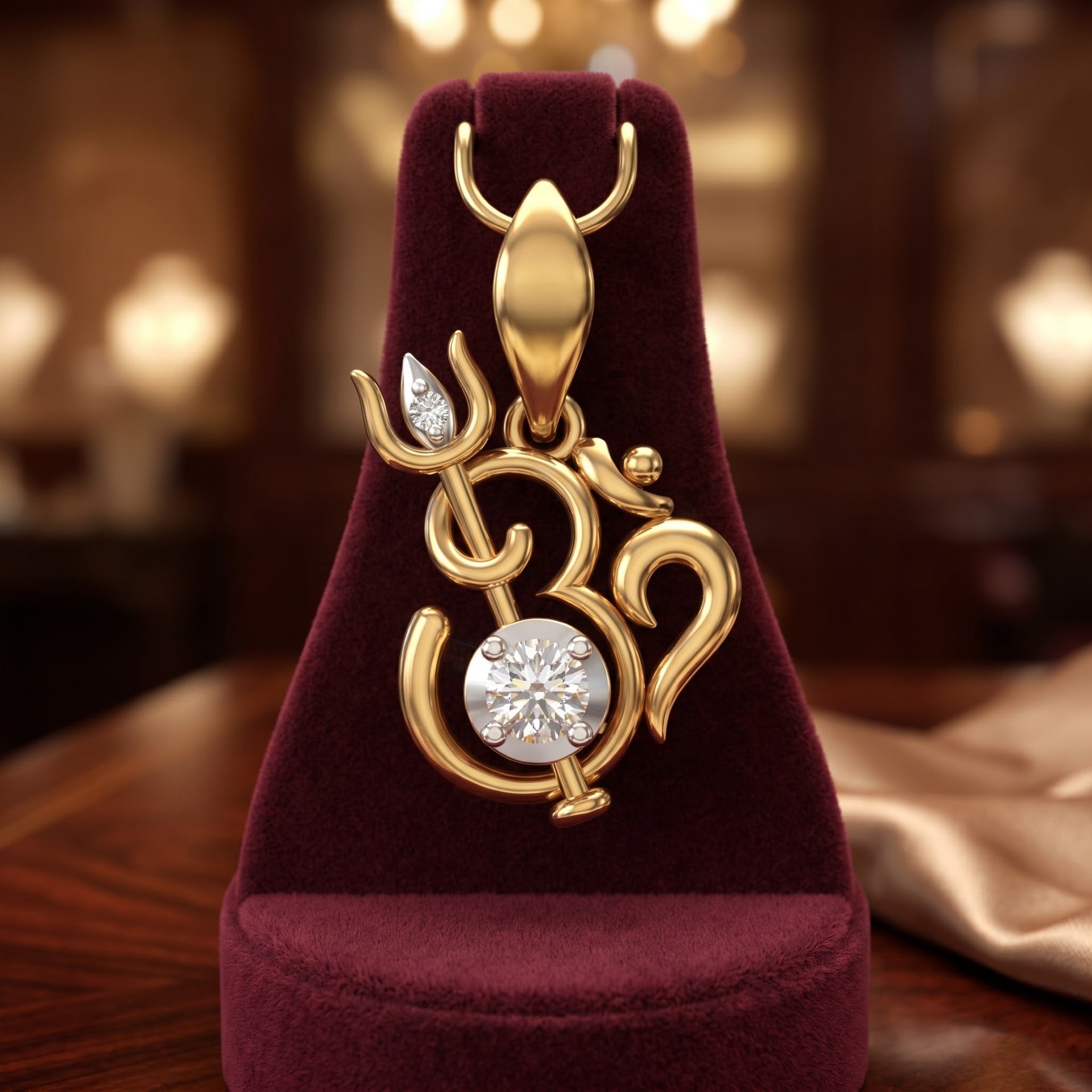 Trishul Om Lab Grown Diamond Pendant