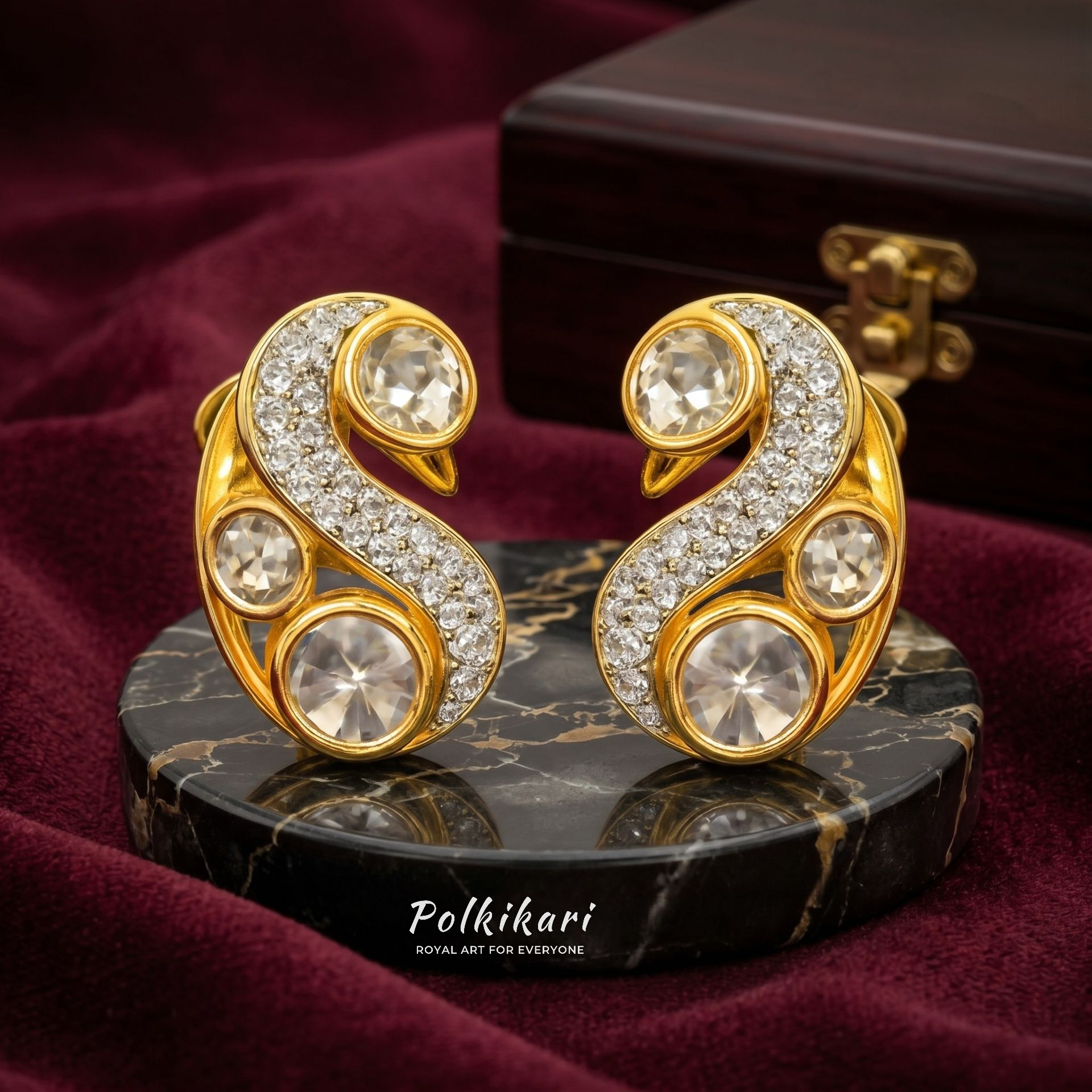 Serpentine Glimmer Lab Grown Polki Earrings