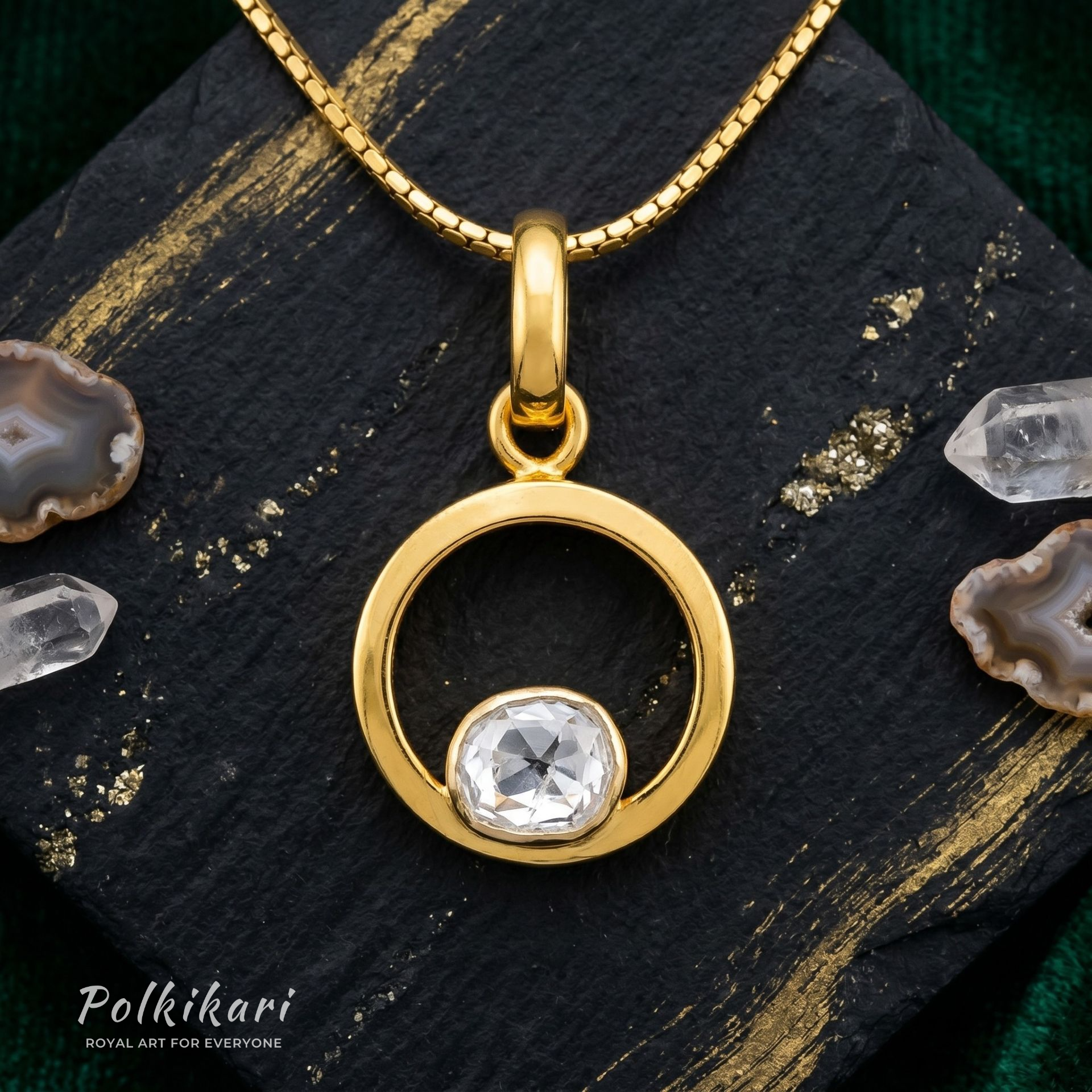 Orbital Halo Lab Grown Polki Pendant