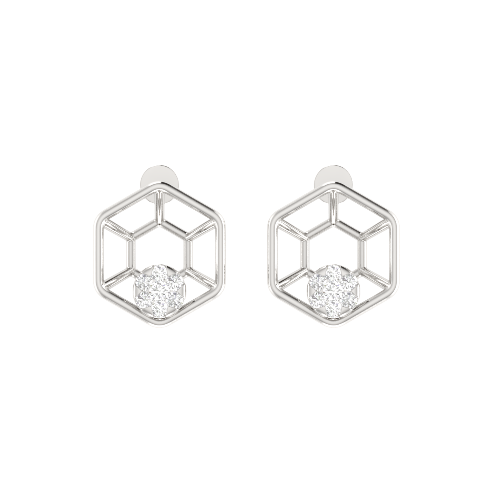 Hexa Node Platinum Plated Lab Grown Diamond Earrings