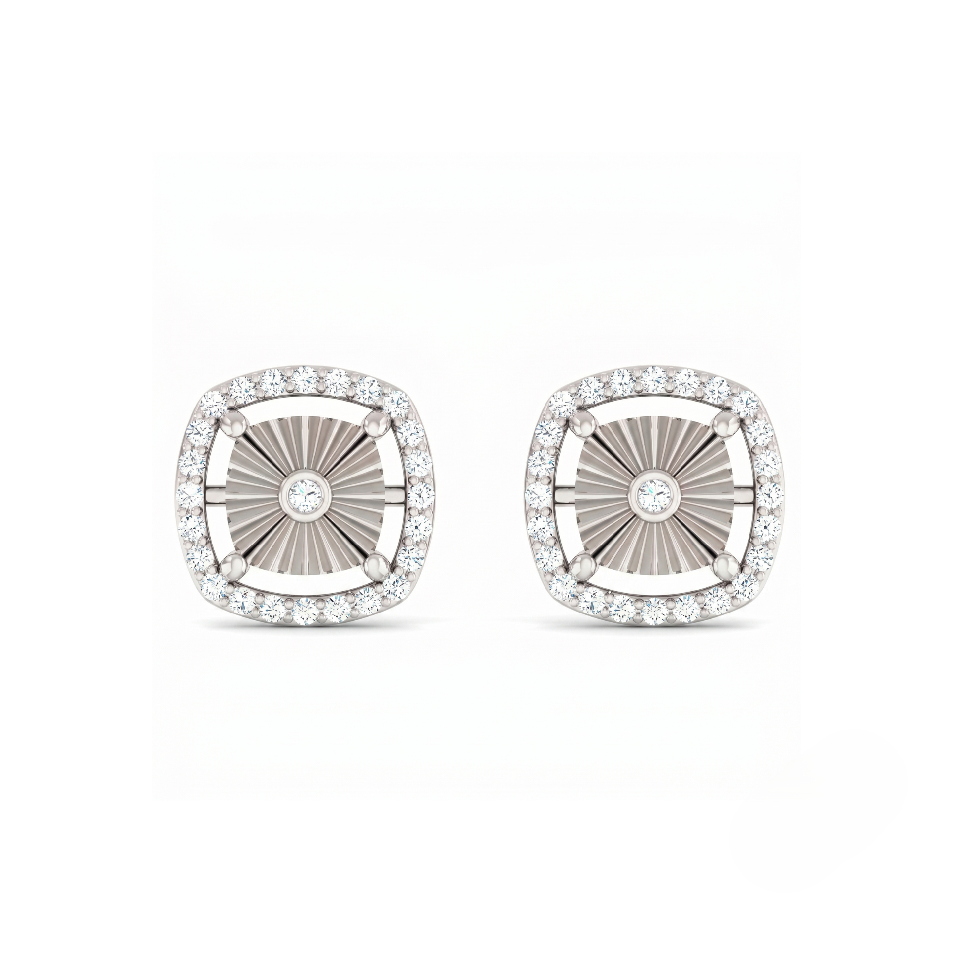 Sunburst Halo Platinum Plated Lab Grown Diamond Earrings