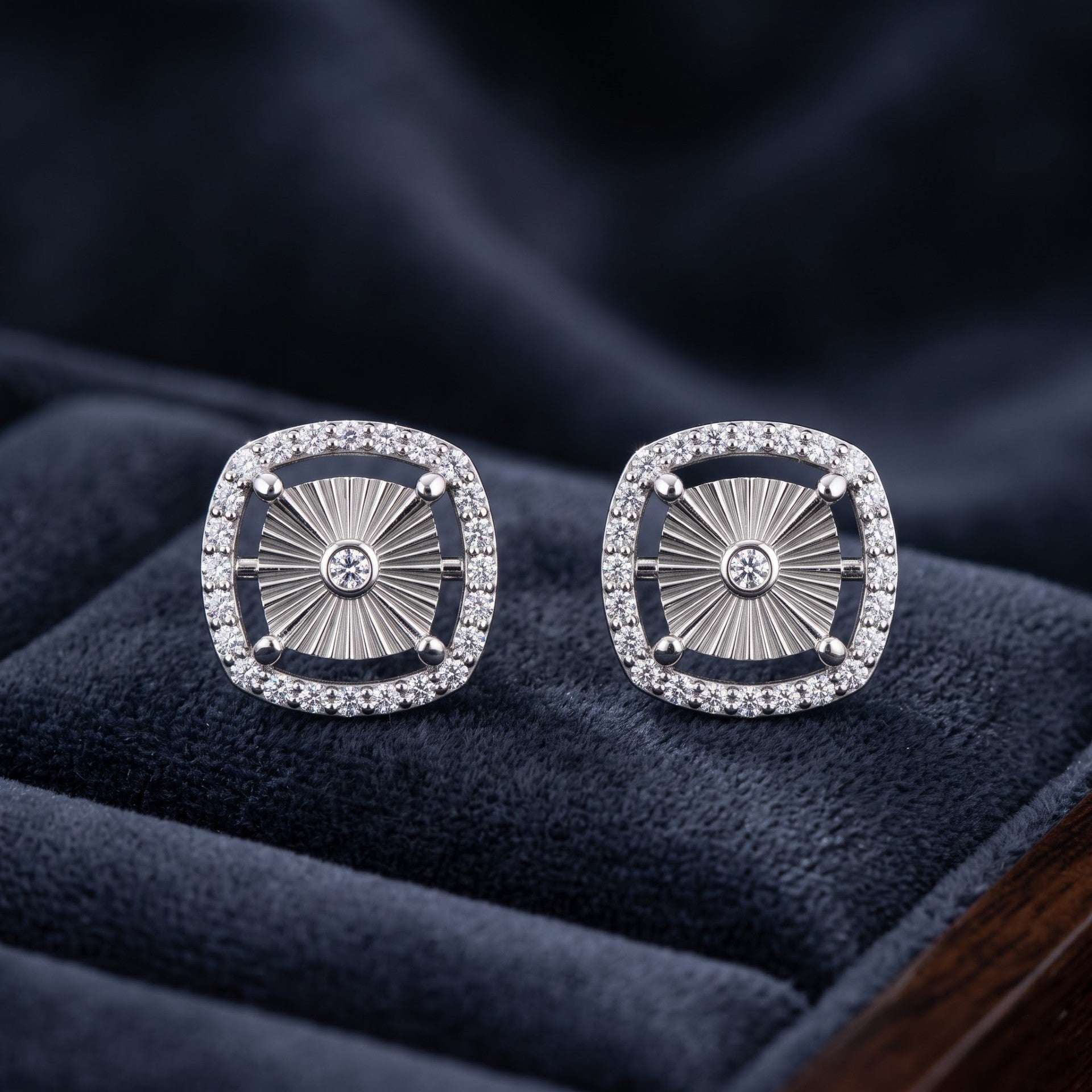 Sunburst Halo Platinum Plated Lab Grown Diamond Earrings