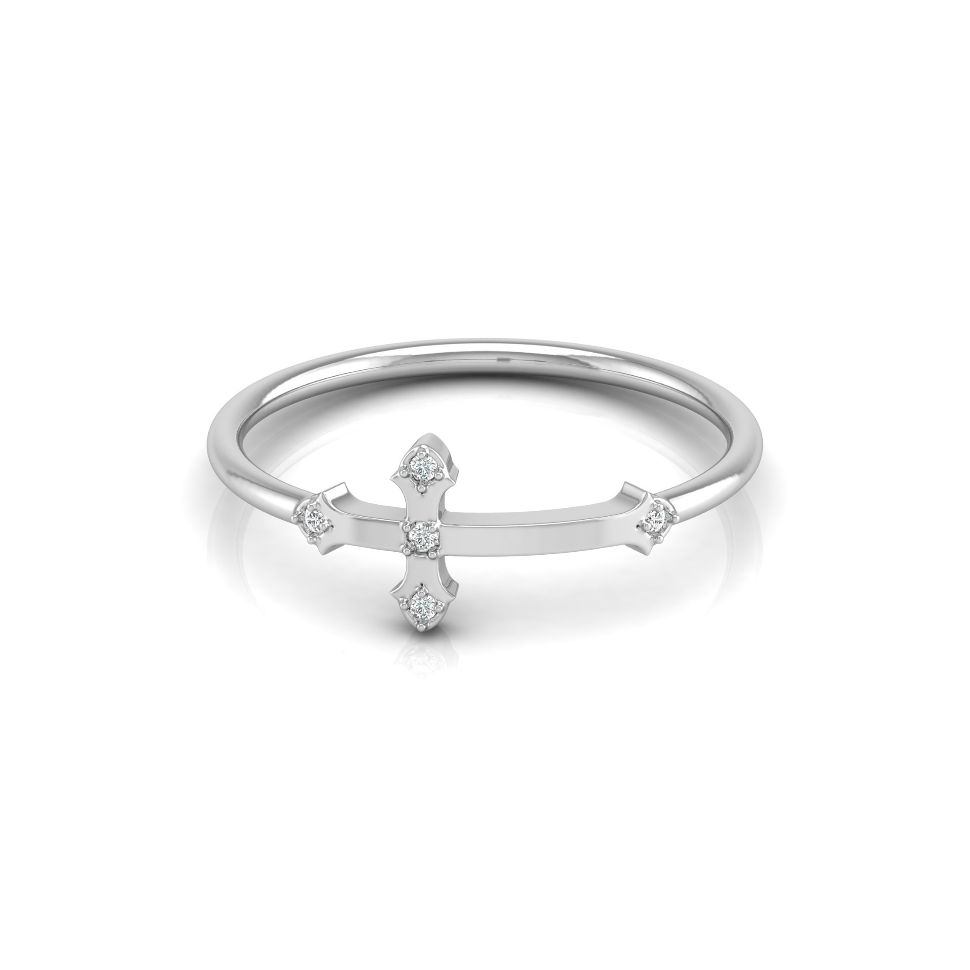 Cathedral Cross Platinum Plated Lab Grown Diamond Ring