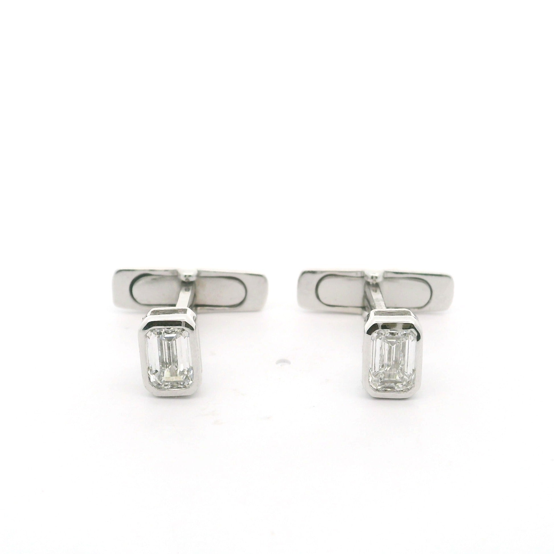 Bezel Set Emerald Cut Lab Grown Diamond Cufflinks
