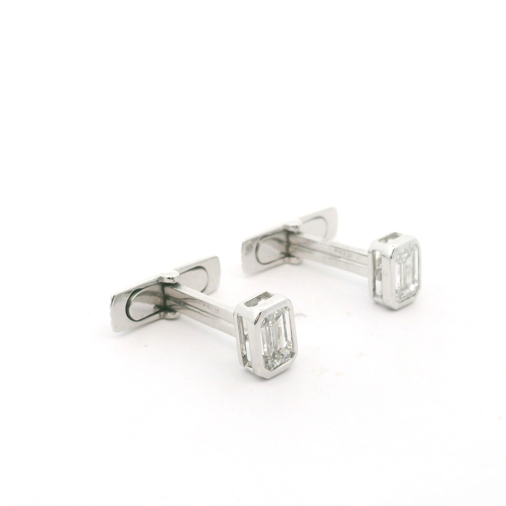Bezel Set Emerald Cut Lab Grown Diamond Cufflinks