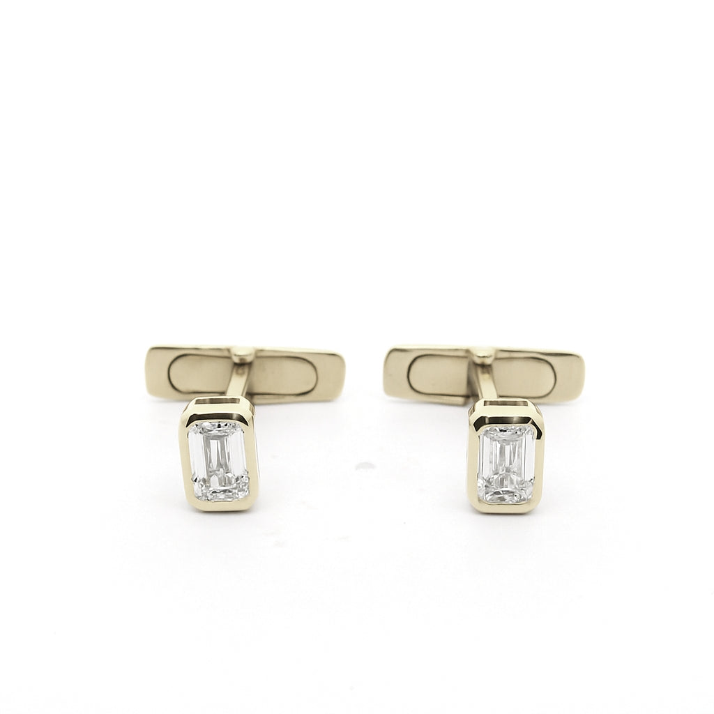 Bezel Set Emerald Cut Lab Grown Diamond Cufflinks