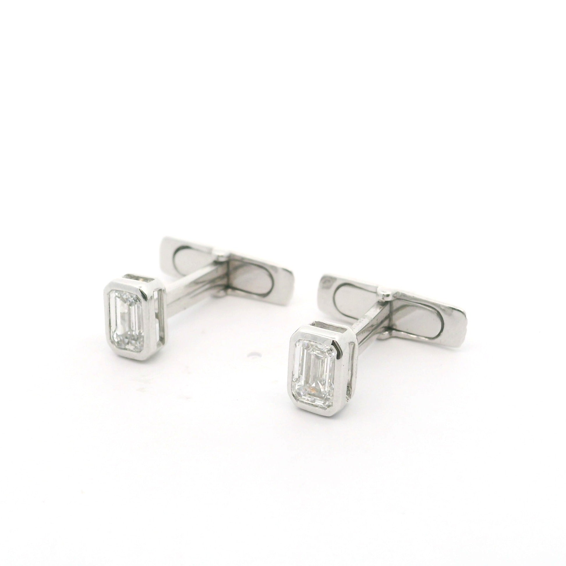 Bezel Set Emerald Cut Lab Grown Diamond Cufflinks
