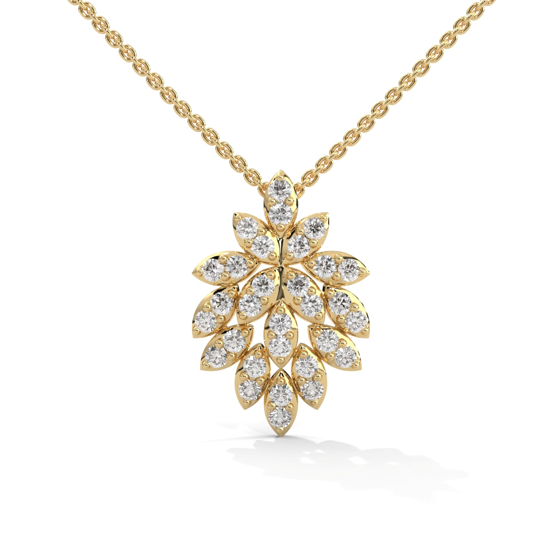 Elegant Gold Leaf Lab Grown Diamond Pendant