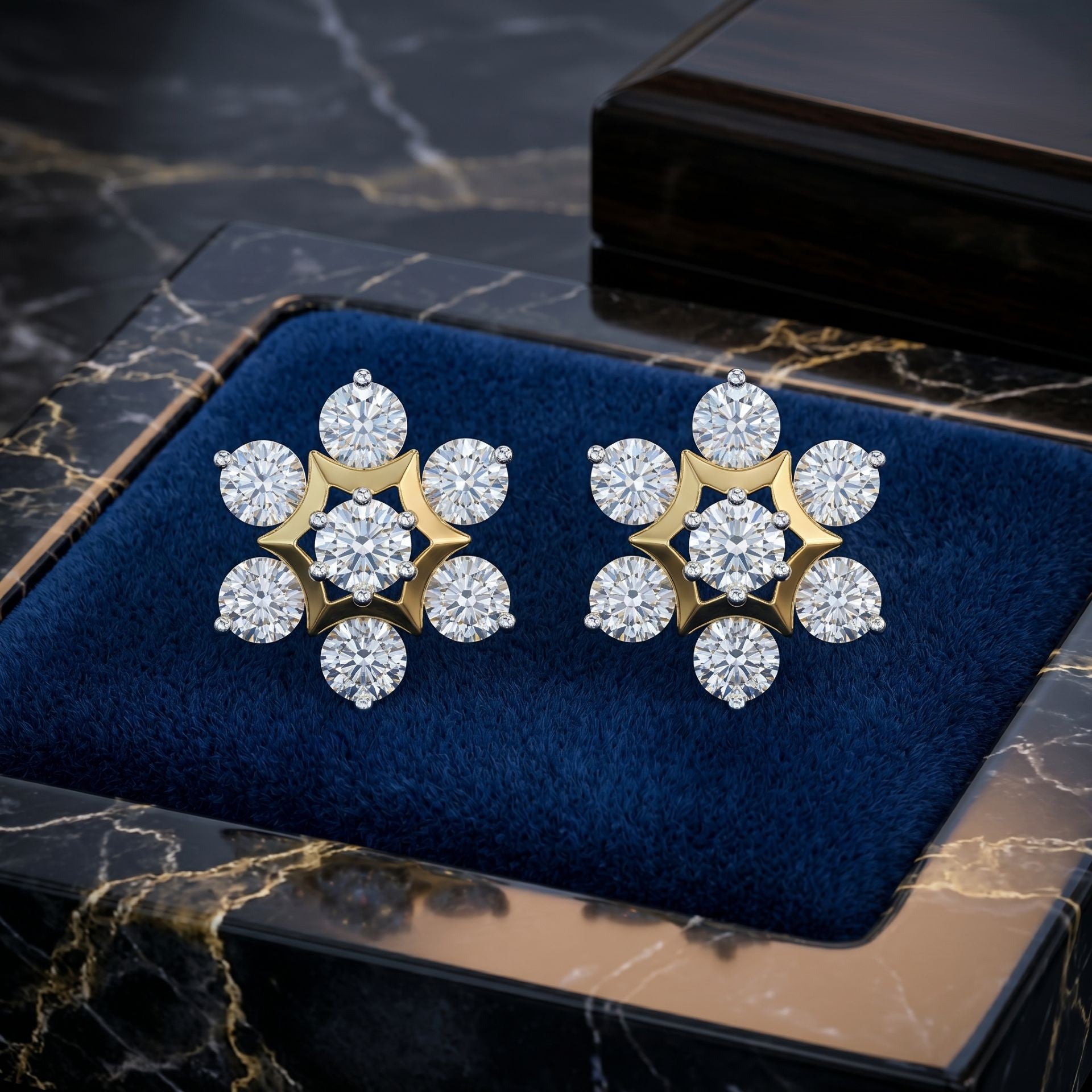 Golden Flower Lab Grown Diamond Earring