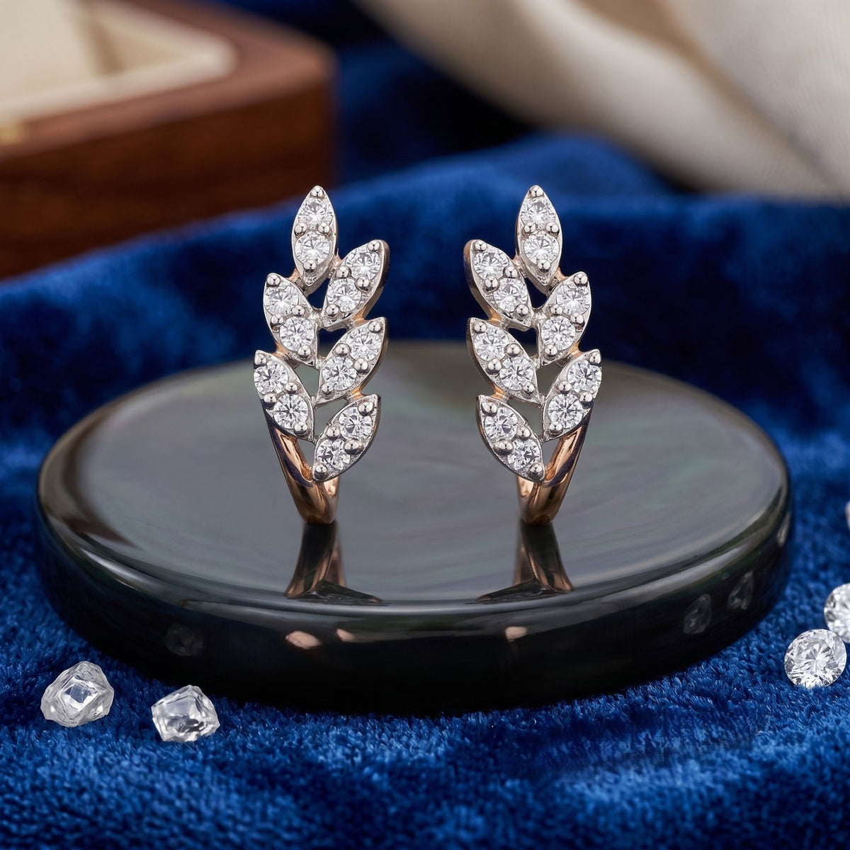 Glistening Frond Lab Grown Diamond Earrings