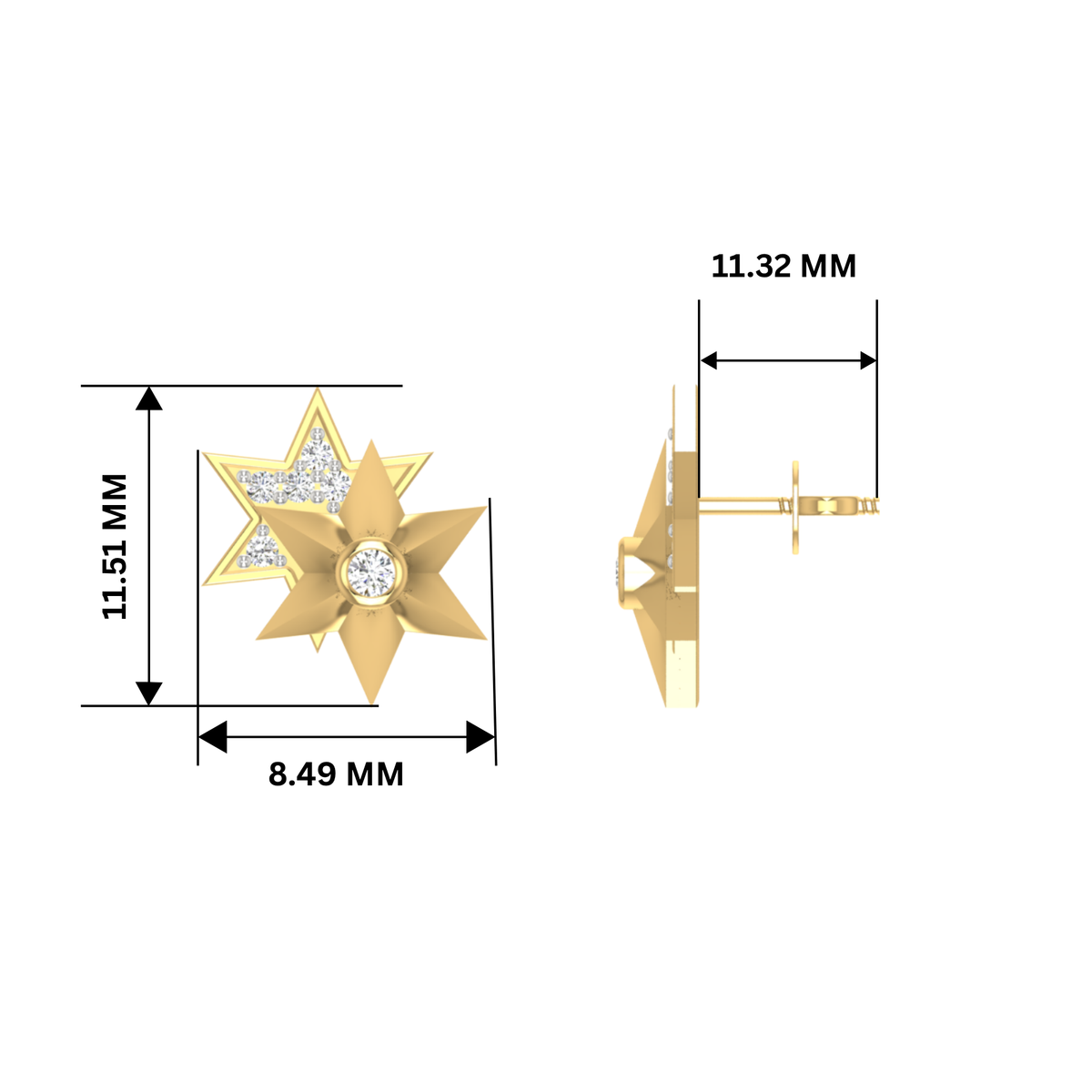 Dual Orbit Stars Gold Plated Lab Grown Diamond Earrings
