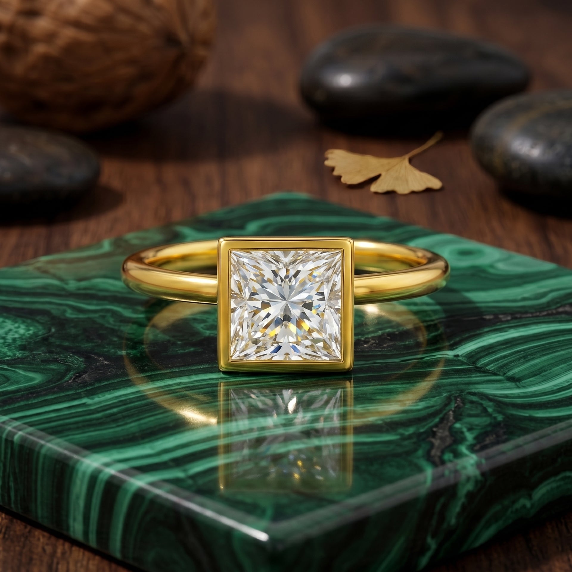 Golden Square Solitaire Lab Grown Diamond Ring