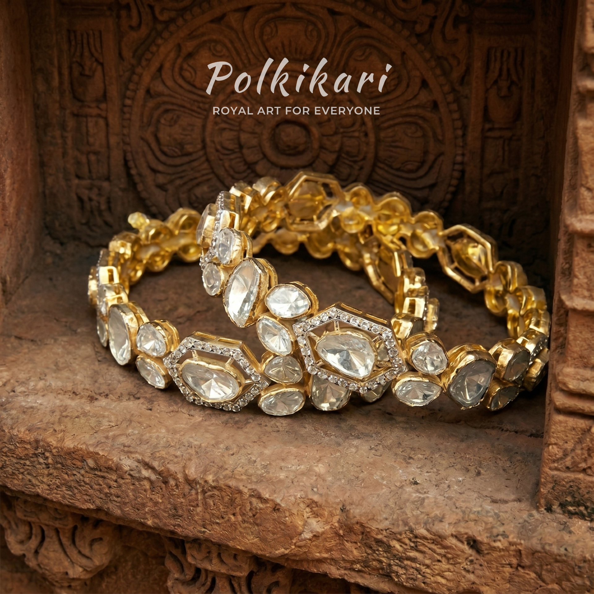 Modern Mosaic Lab Grown Polki Bangles (Pair)