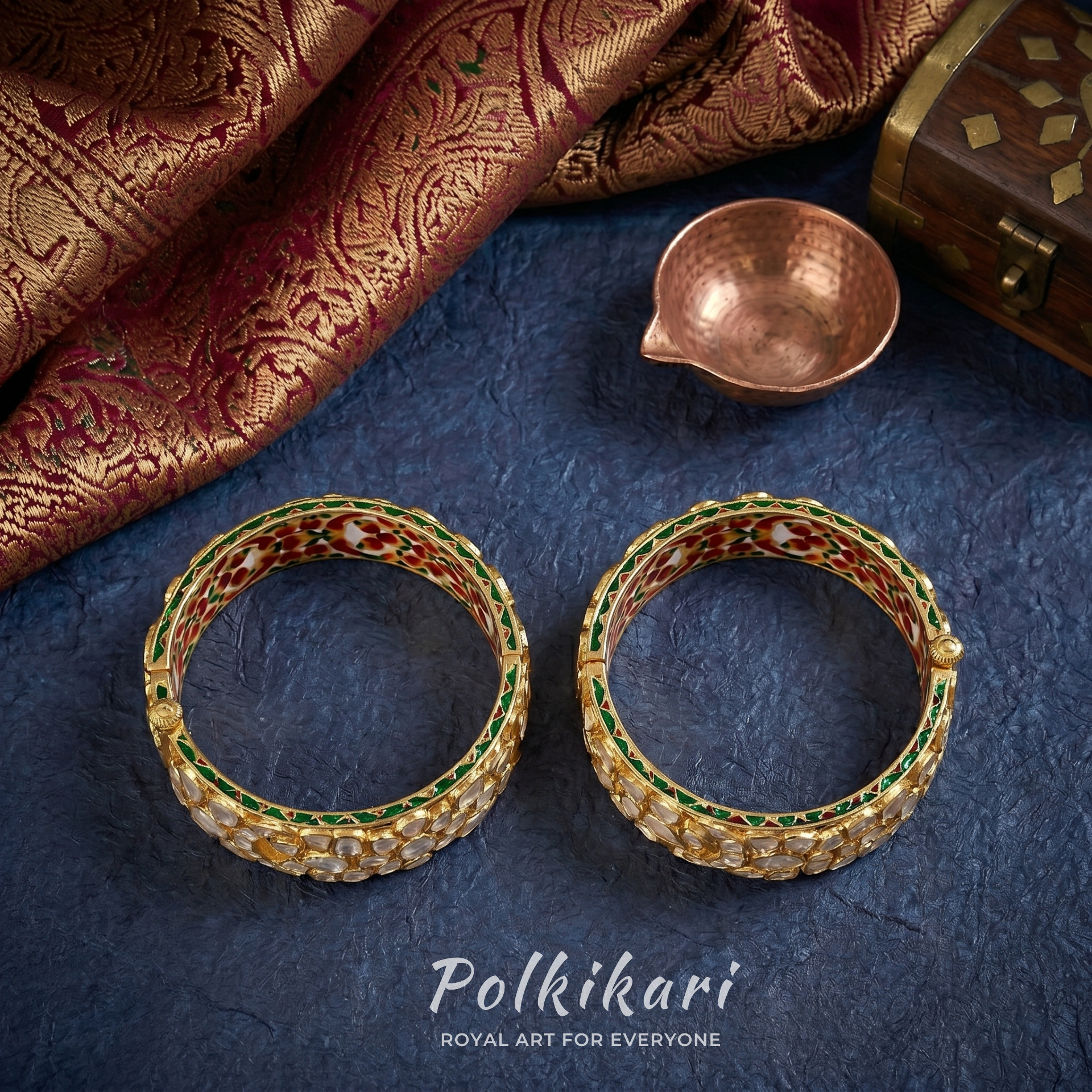 Gilded Blossom Lab Grown Polki Bangles (Pair)