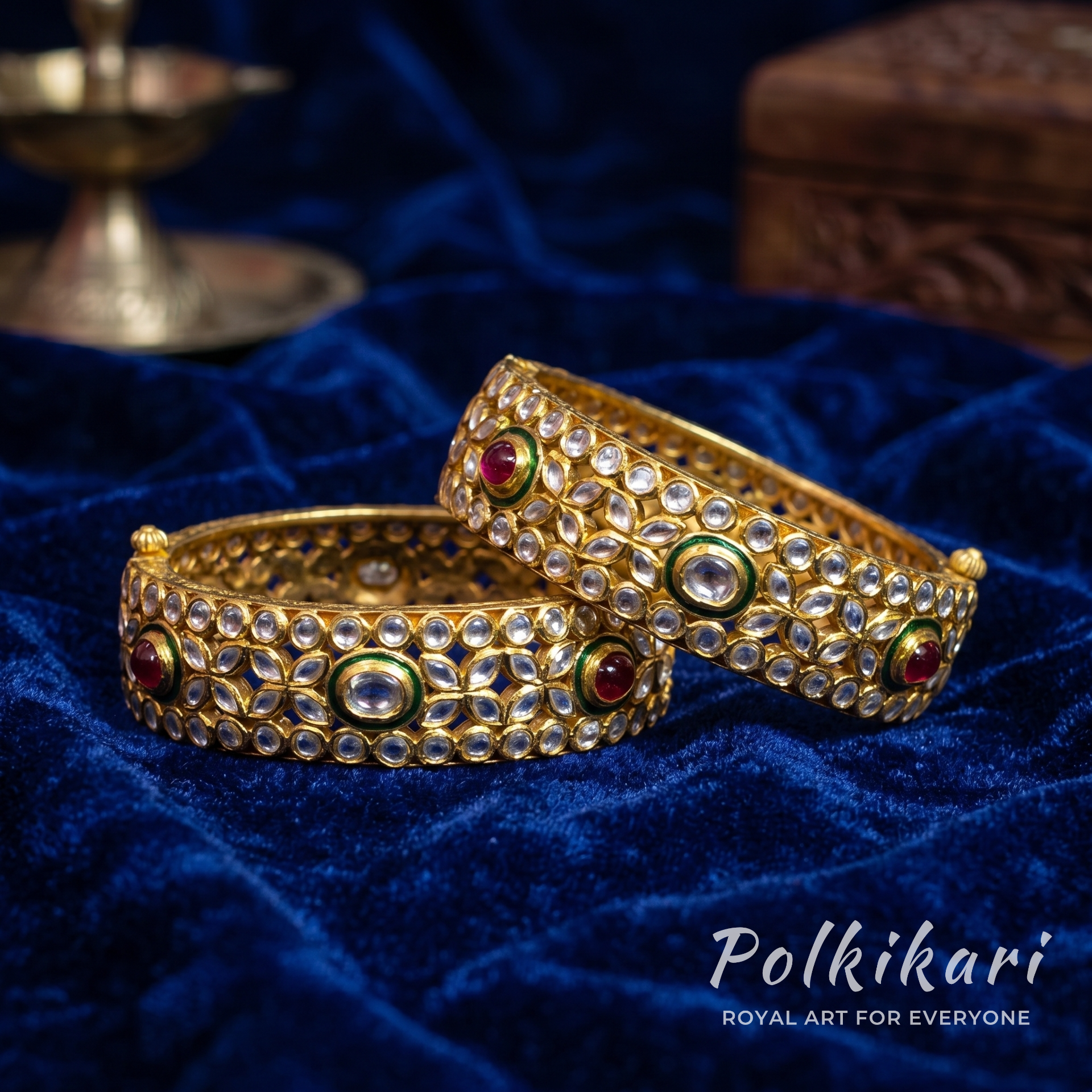 Gilded Galaxy Lab Grown Polki Bangles (Pair)