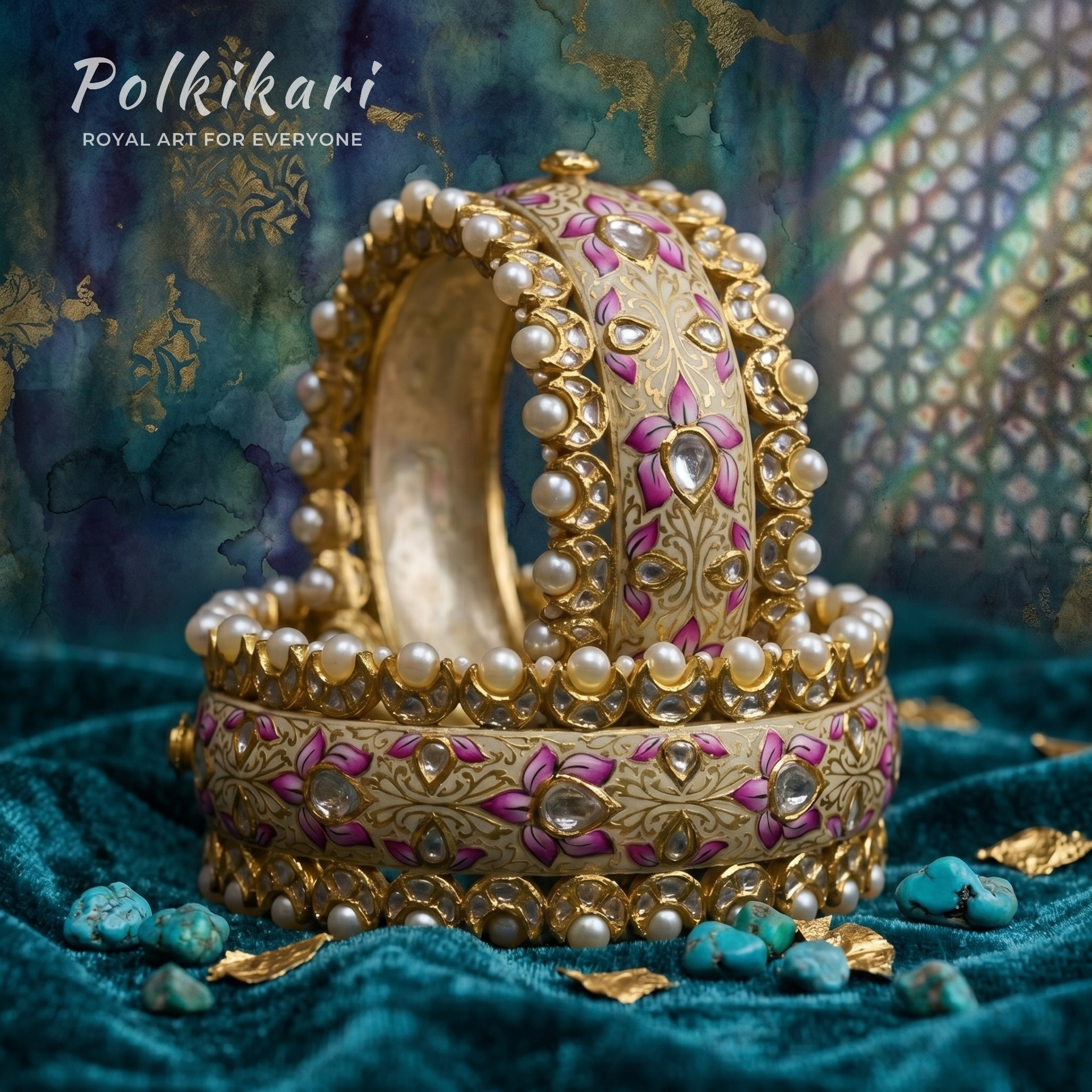 Painted Porcelain Lab Grown Polki Bangles (Pair)
