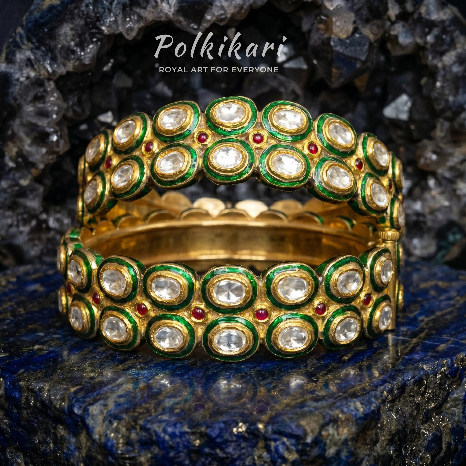 Luminous Lattice Lab Grown Polki Bangles (Pair)