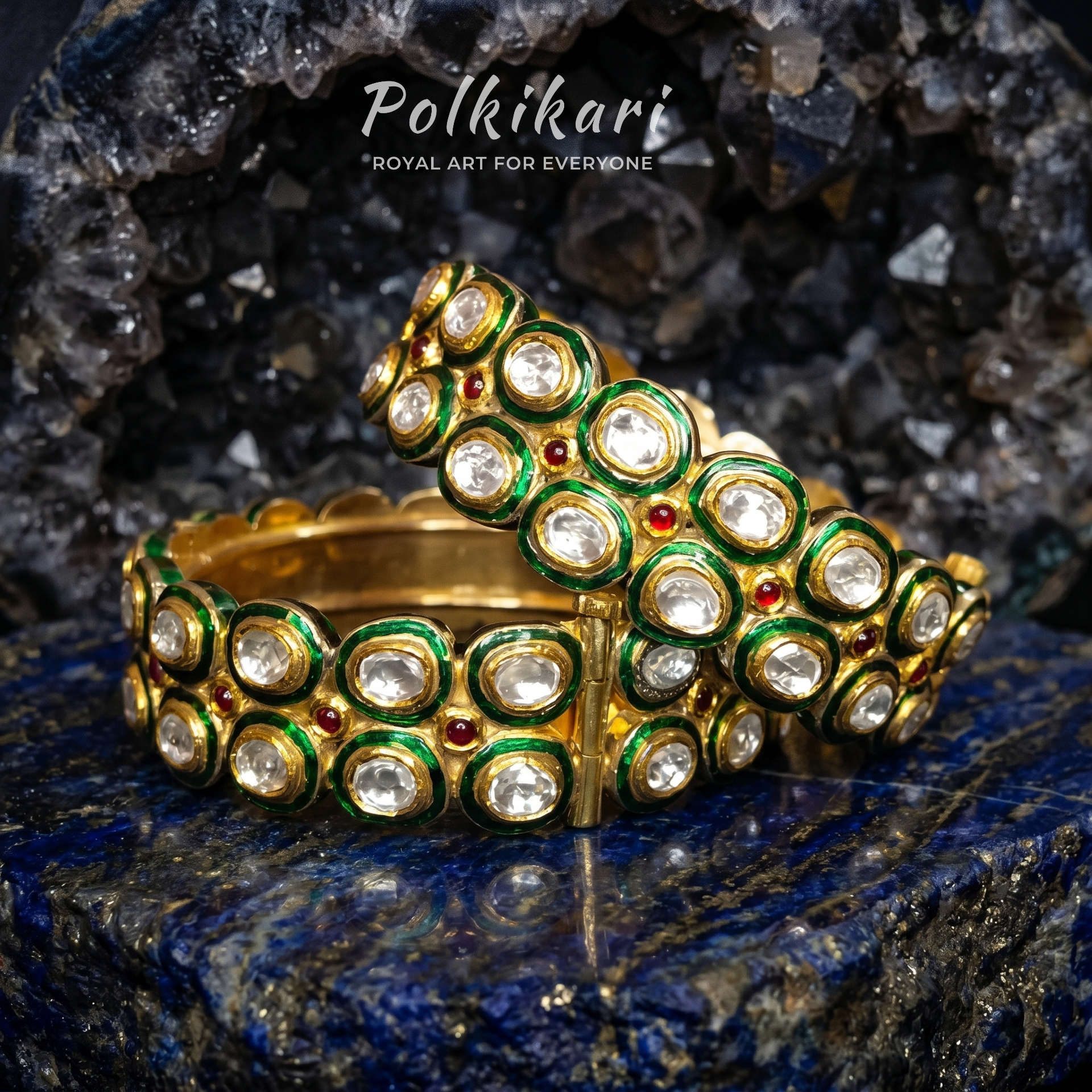 Luminous Lattice Lab Grown Polki Bangles (Pair)