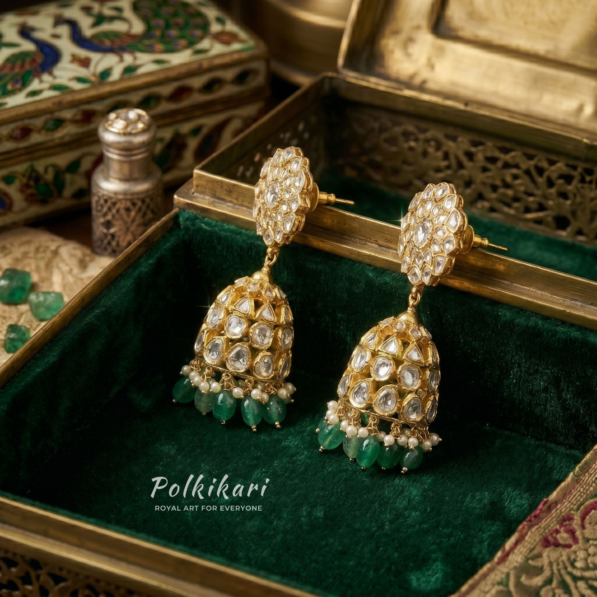 Lotus Dome Lab Grown Polki Earrings