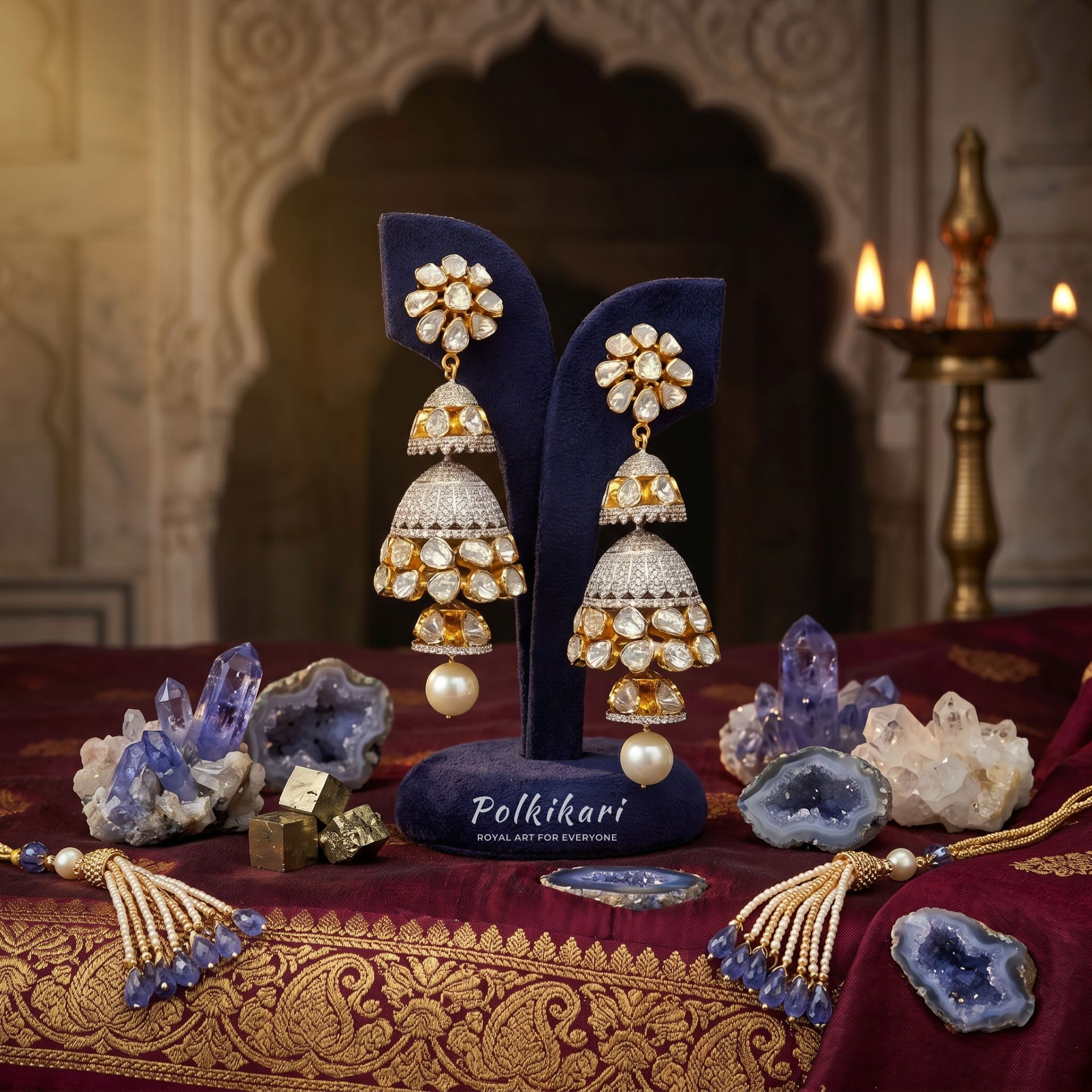 Blossoming Rosettes Lab Grown Polki Earrings
