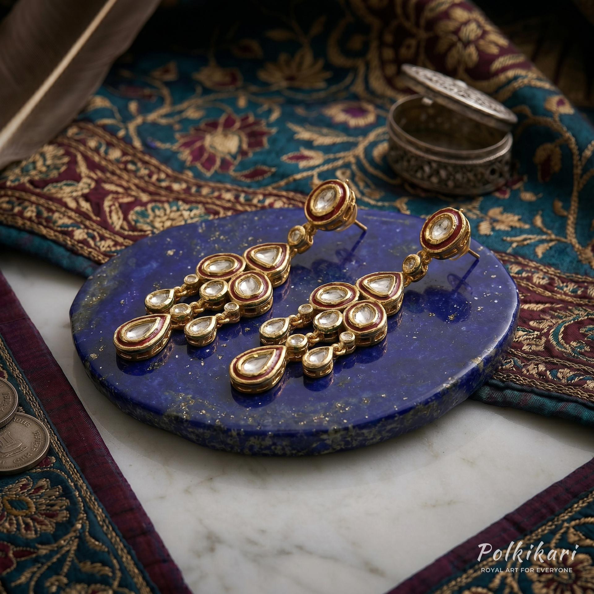 Gilded Orchid Drops Lab Grown Polki Earrings