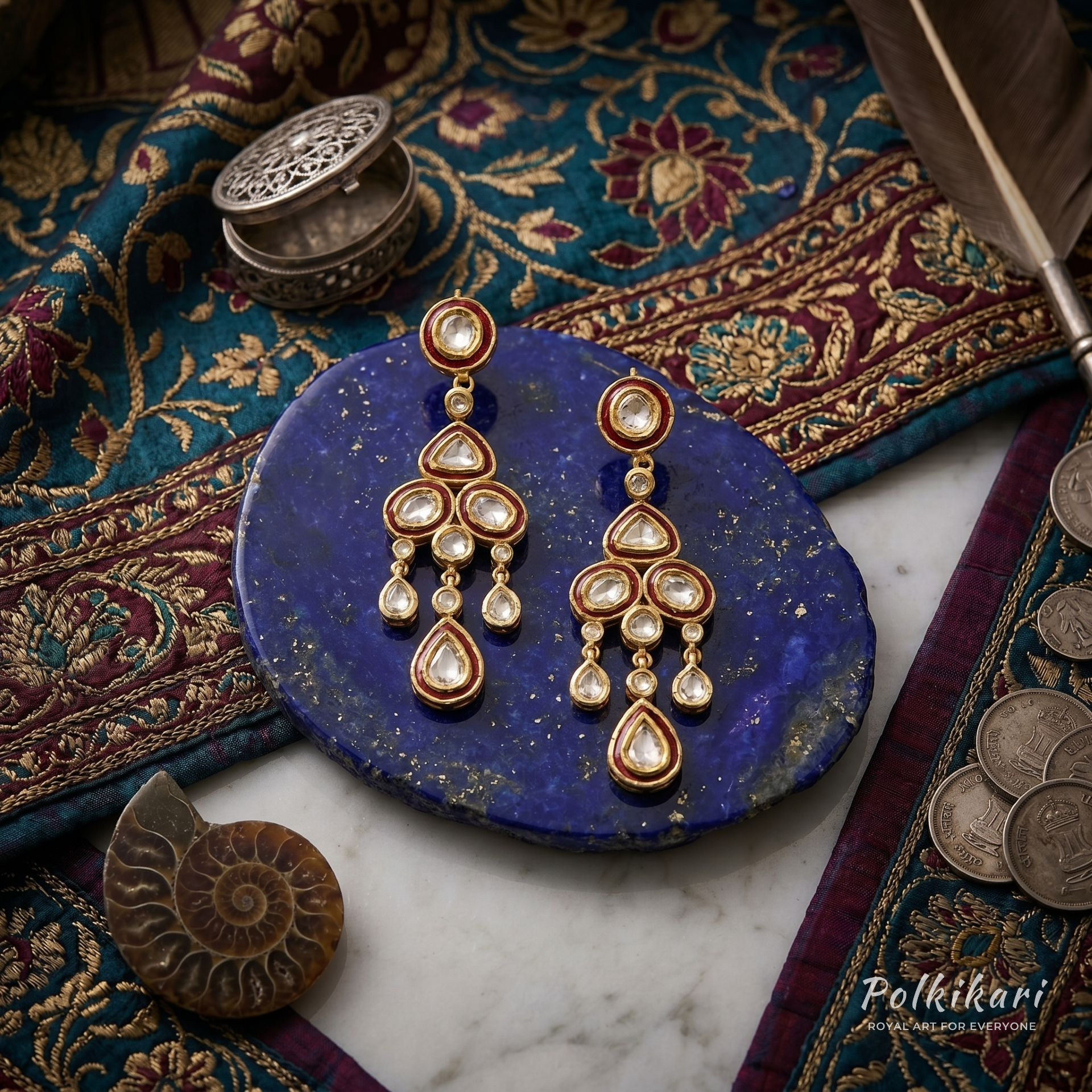 Gilded Orchid Drops Lab Grown Polki Earrings