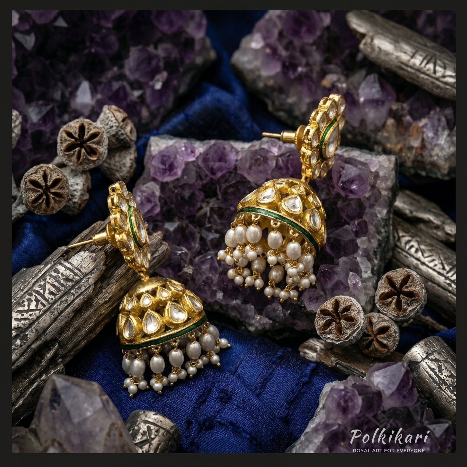 Vintage Filigree Lab Grown Polki Earrings