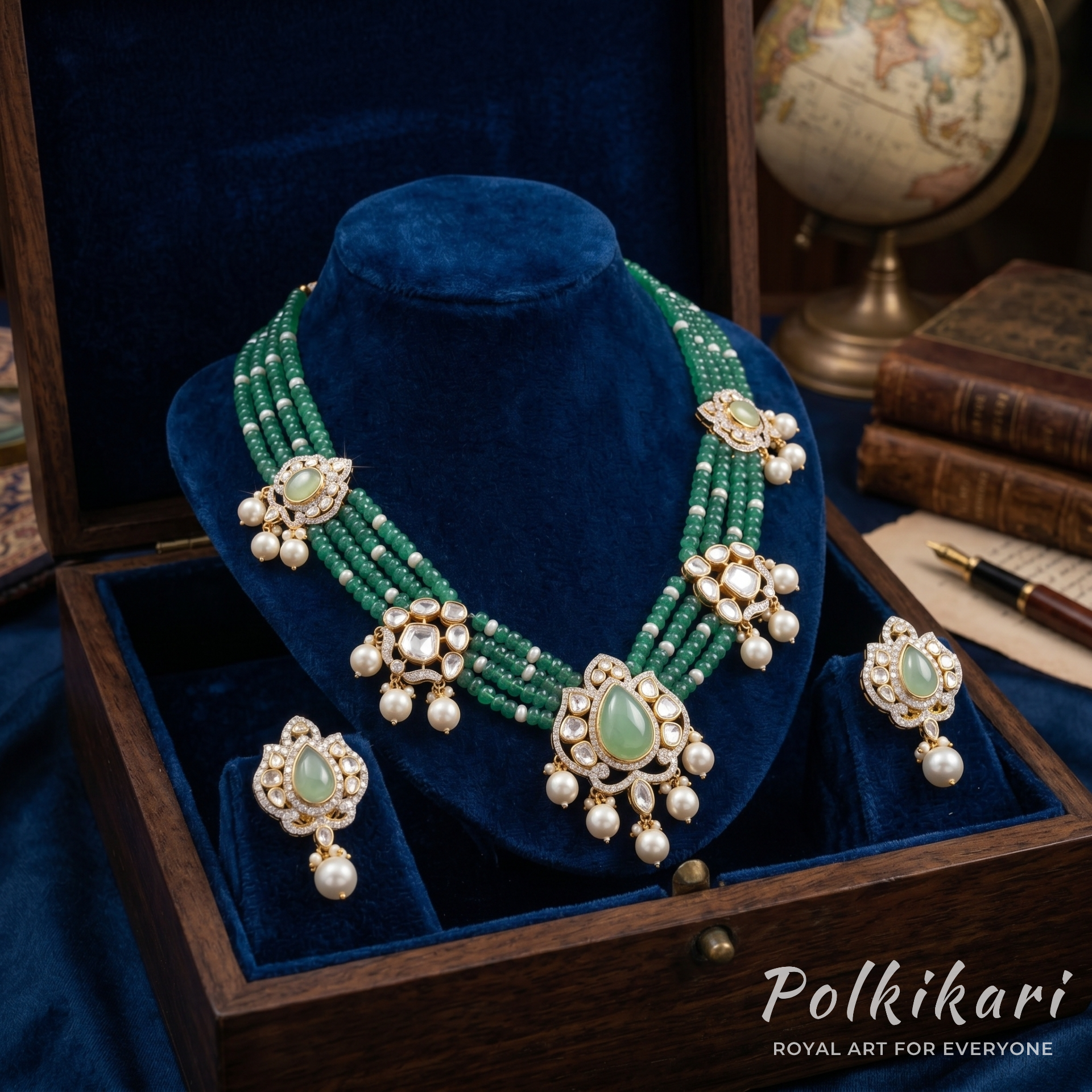 Jade Symphony Lab Grown Polki Necklace Set