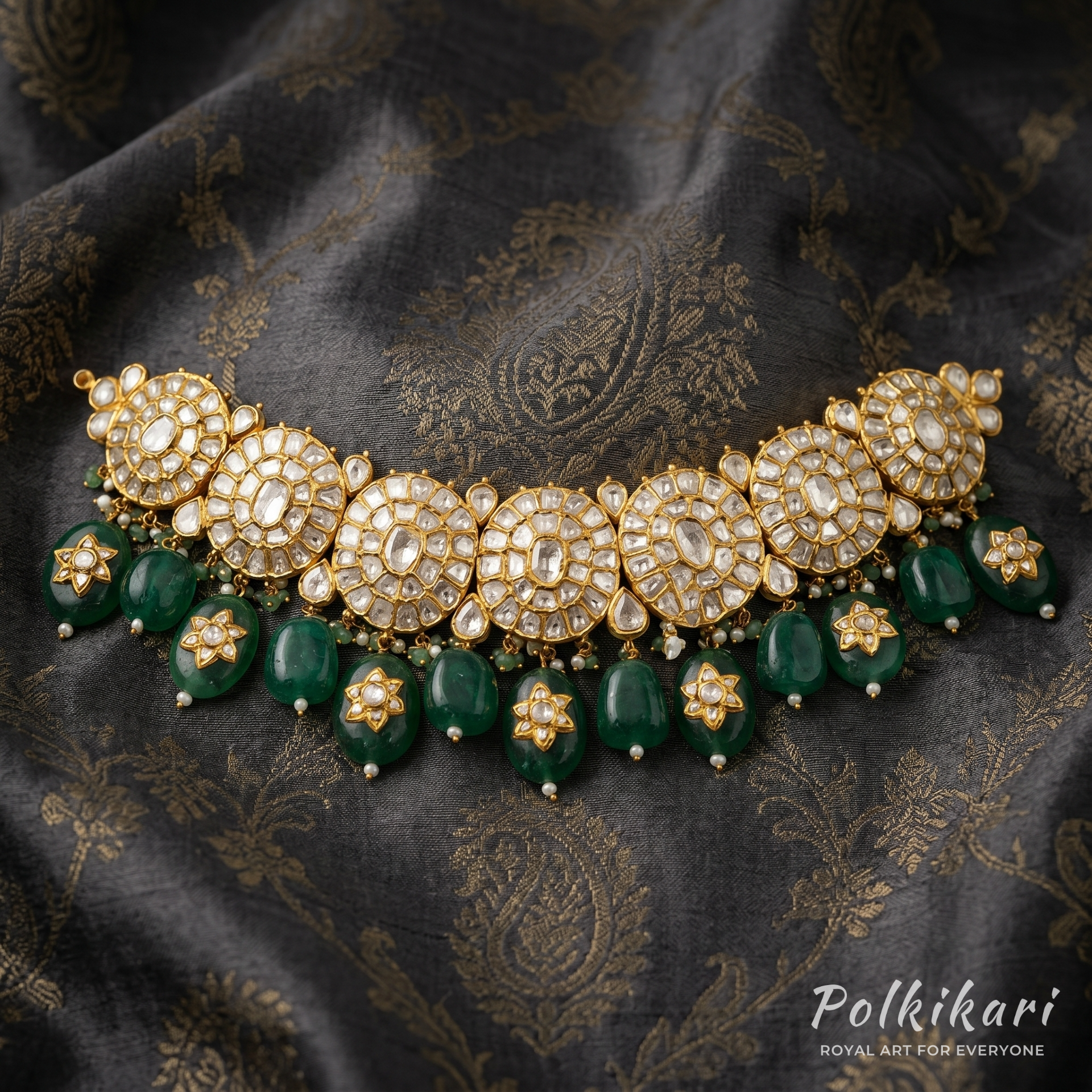 Astraea Medallion Lab Grown Polki Necklace Set