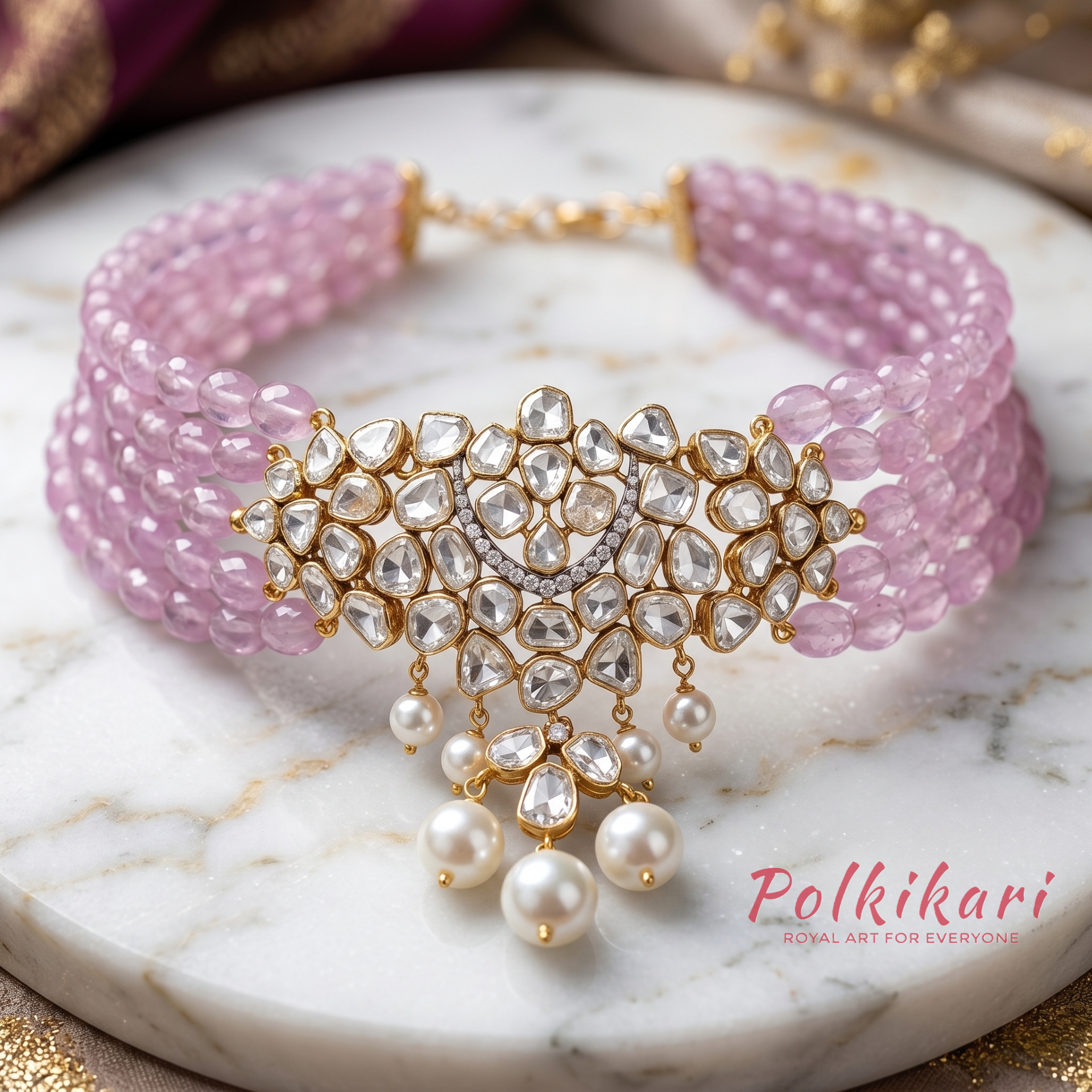 Lilac Moonrise Lab Grown Polki Necklace Set