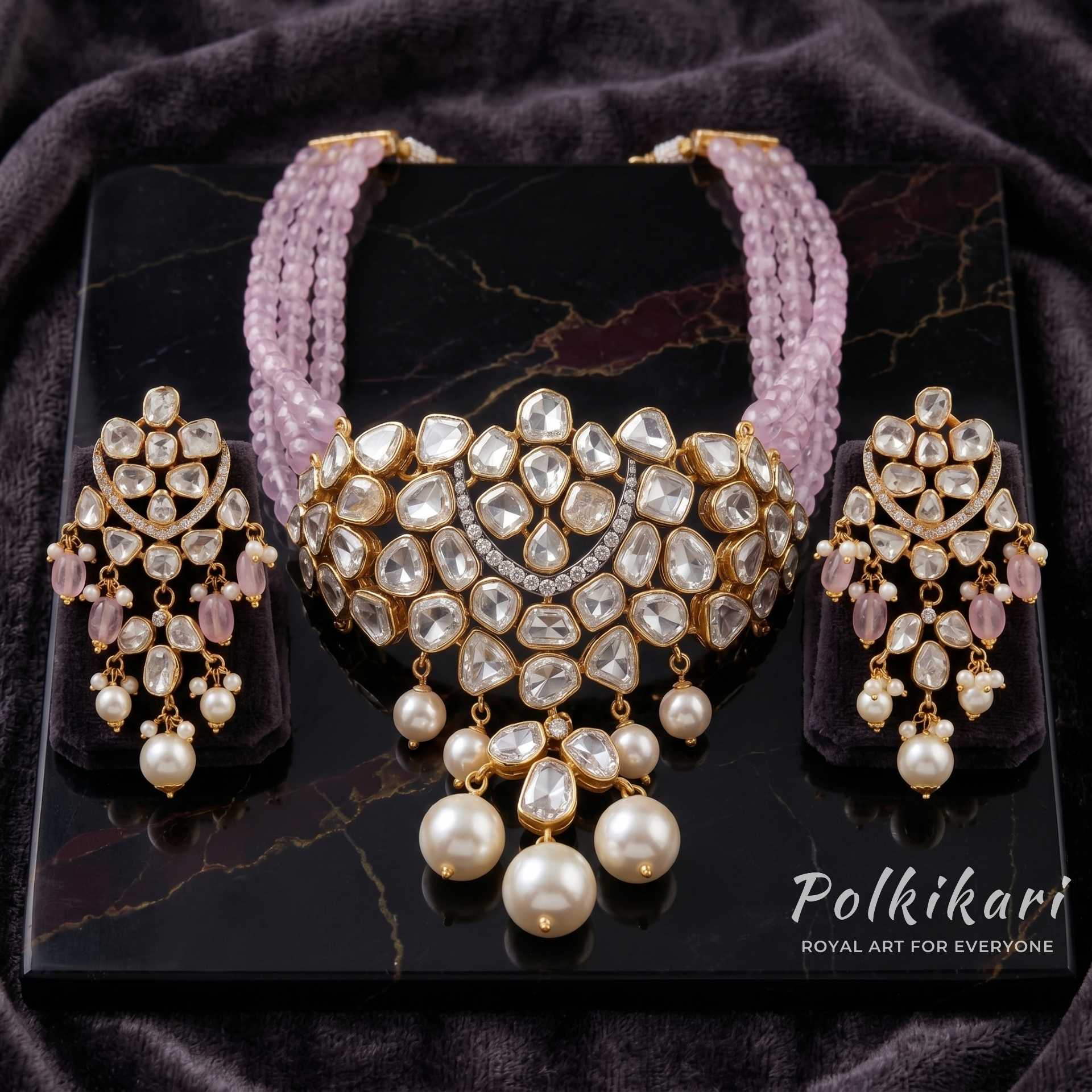 Lilac Moonrise Lab Grown Polki Necklace Set