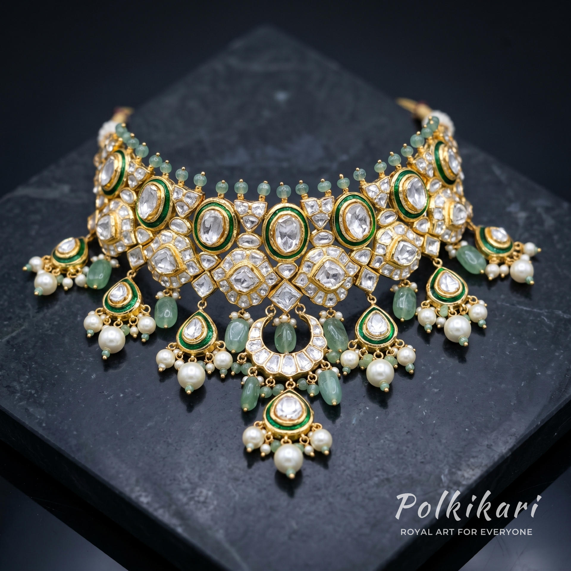 Verdant Crescent Lab Grown Polki Necklace Set